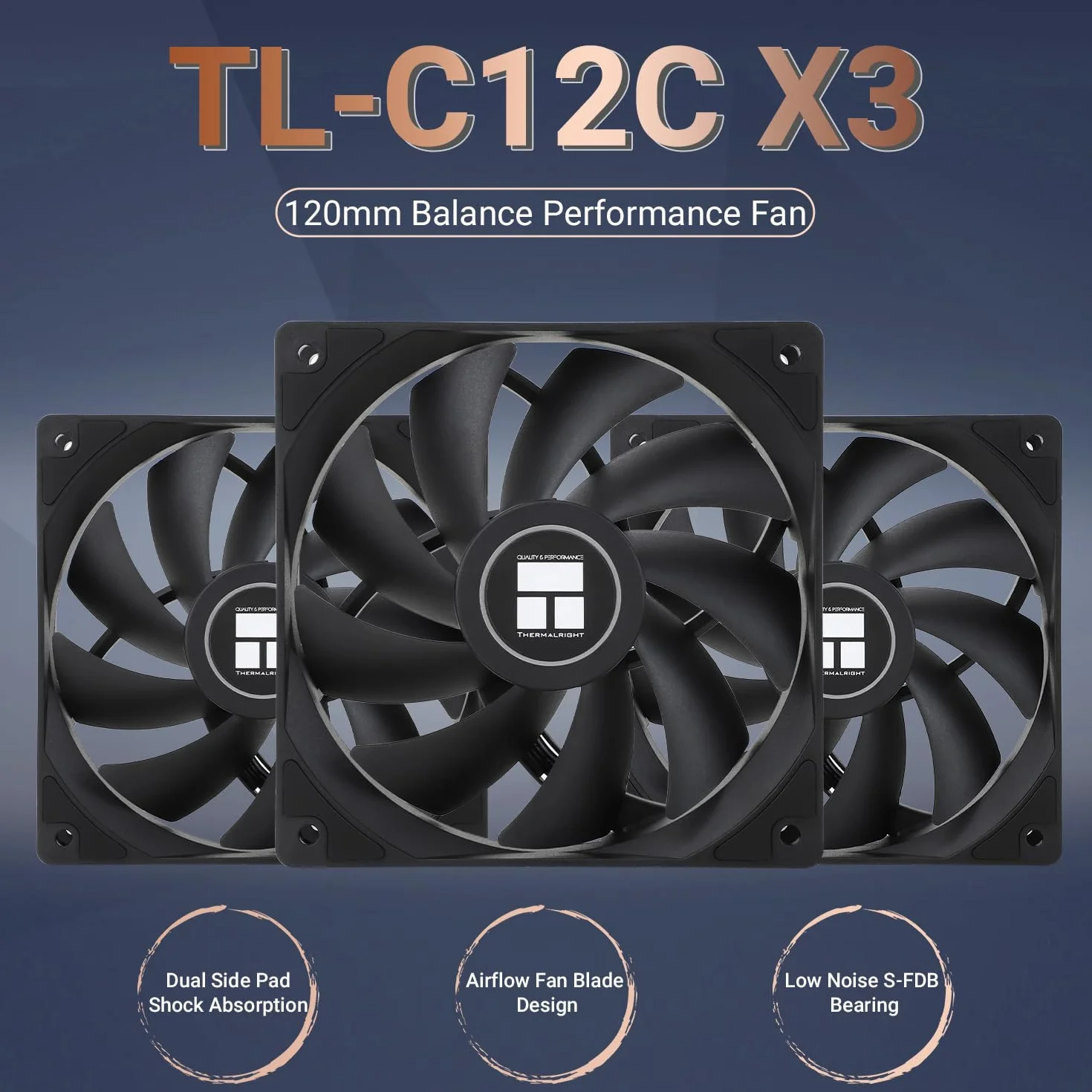 Thermalright TL-C12C CPU Fan 120mm Case Cooler Fan, 4pin PWM Cichy wentylator komputerowy z S-FDB łożyska w zestawie, do 1550RPM wentylator chłodzący（3 ilości）