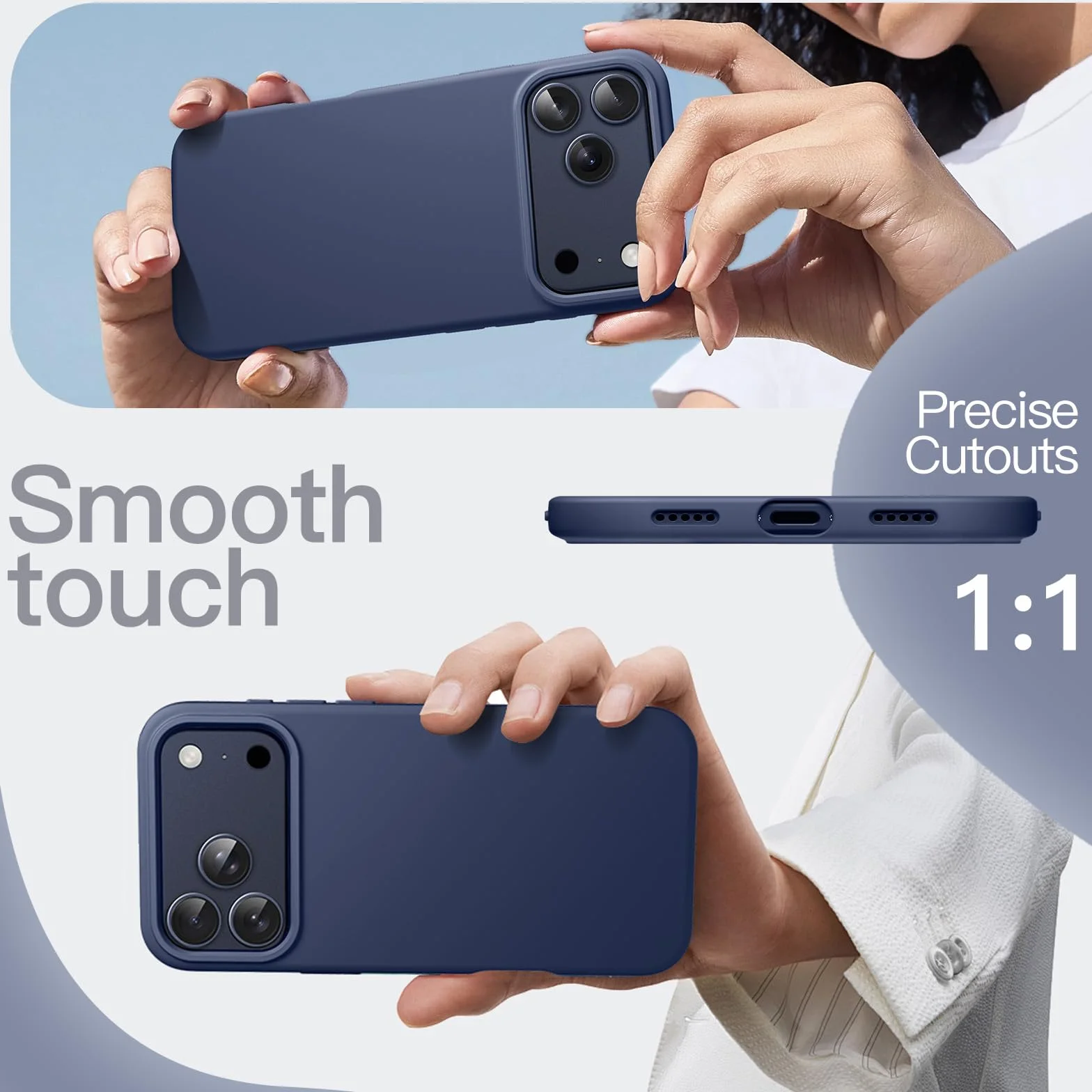 JETech Etui z Płynnego Silikonowe dla iPhone 17 Pro 6,3 Cala, Jedwabiście Miękkie w Dotyku Ochrona Całego Ciała, Obudowa Telefonu na Zarysowania Osłona z Podszewką z Mikrofibry (Ciemnoniebieski)