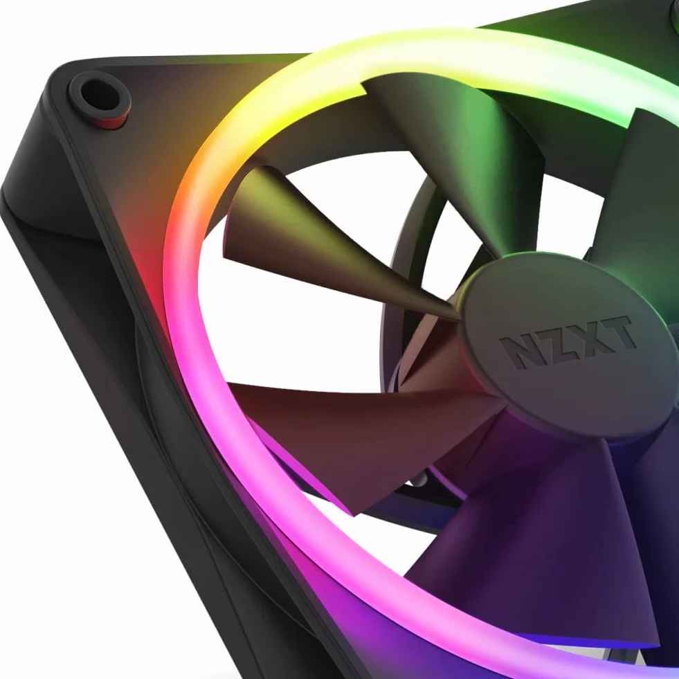 NZXT Wentylatory RGB F120 RF-R12TF-B1, zaawansowane dostosowanie oświetlenia RGB, ciche chłodzenie, potrójny wentylator (RGB i kontroler) wentylator 120 mm, czarny