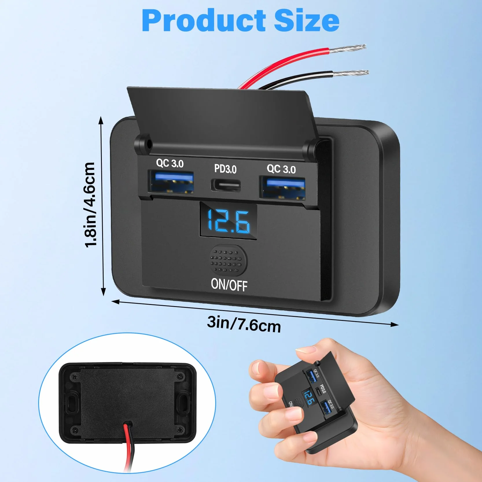 Gniazdko USB 12 V do przyczepy kempingowej 66 W, ładowarka samochodowa, szybkie ładowanie, KKMOL 2 sztuki, Dual PD3.0 USB i QC3.0 USB C