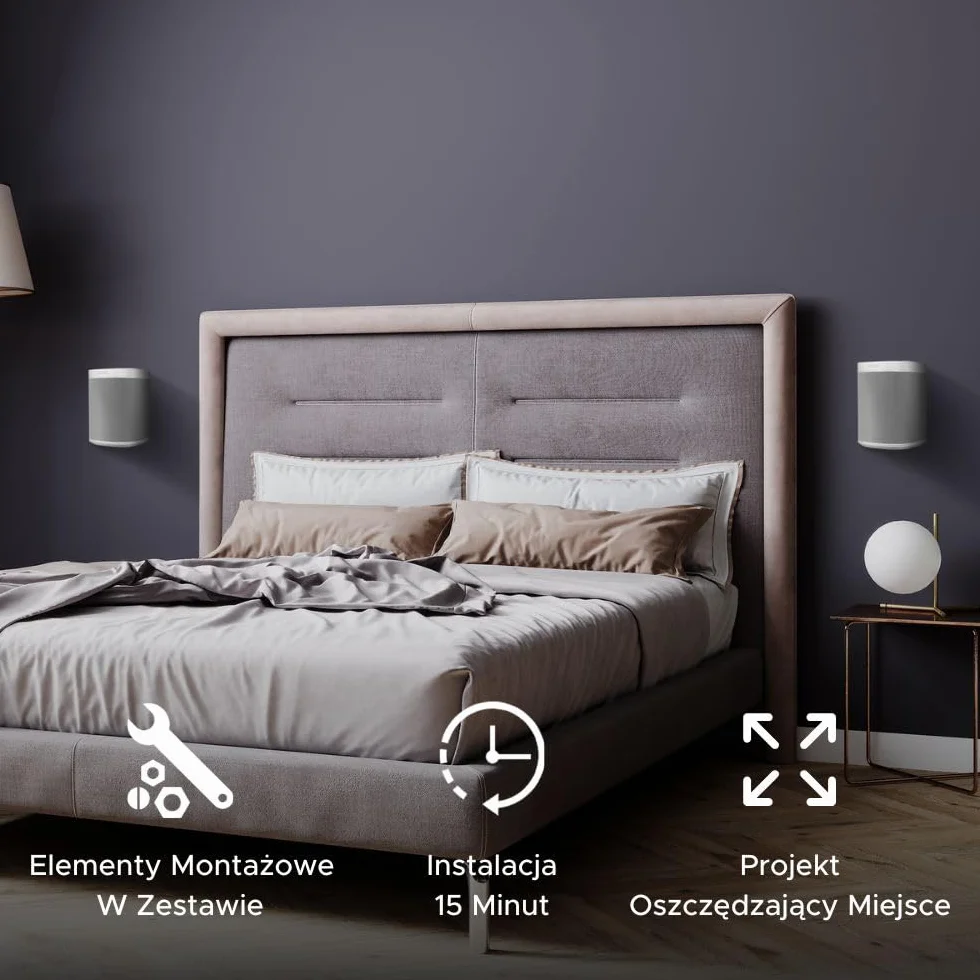 ONE, Gen 2, SL & Play:1 Uchwyt Ścienny, Zestaw Podwójny (2 szt.), Biały, Kompatybilny z Sonos ONE, Gen 2, ONESL i PLAY1