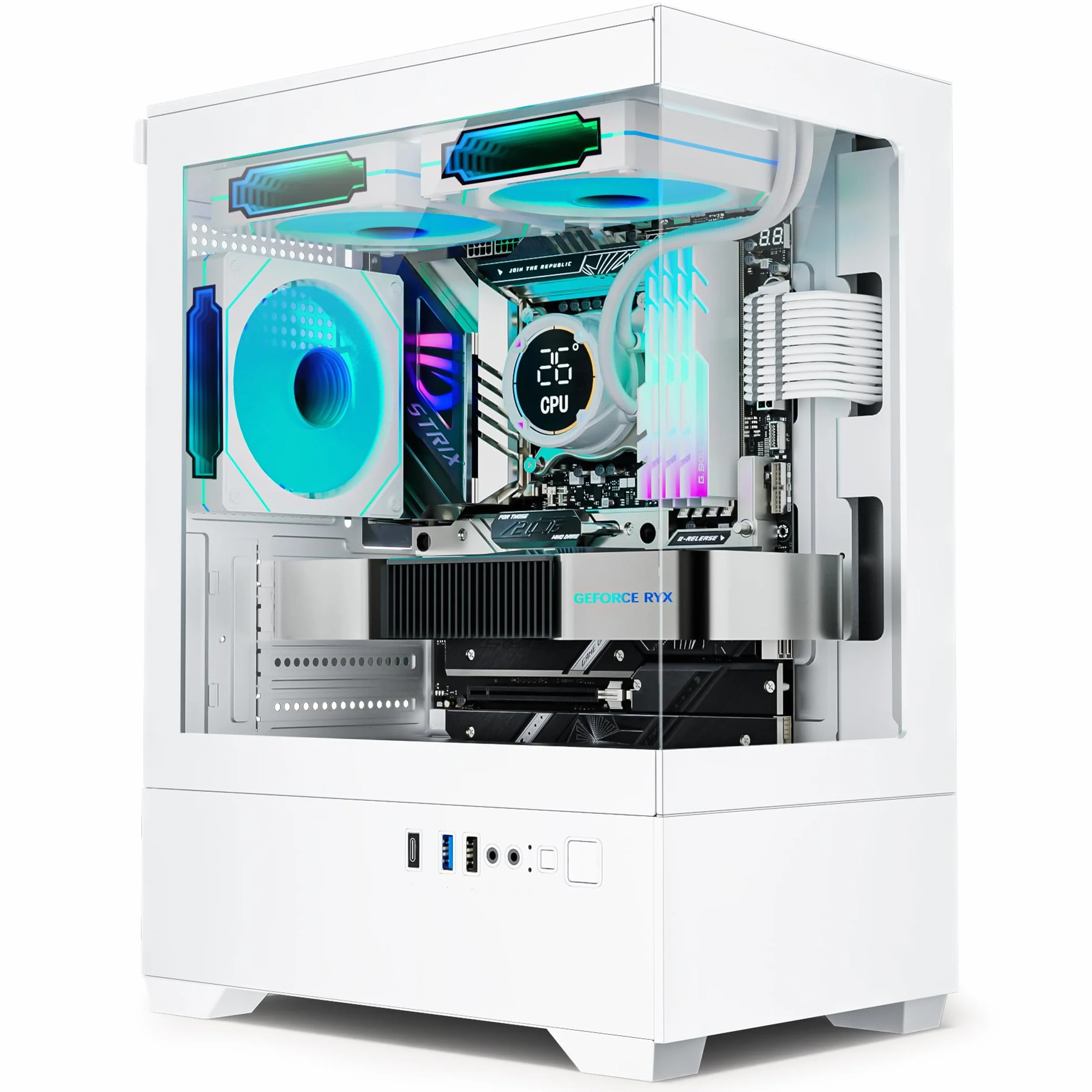 Micro ATX PC Case, Gaming MATX PC CASE z 3 wentylatorami PWM ARGB, podwójne szkło hartowane typu C, obudowa Cpmputer biała