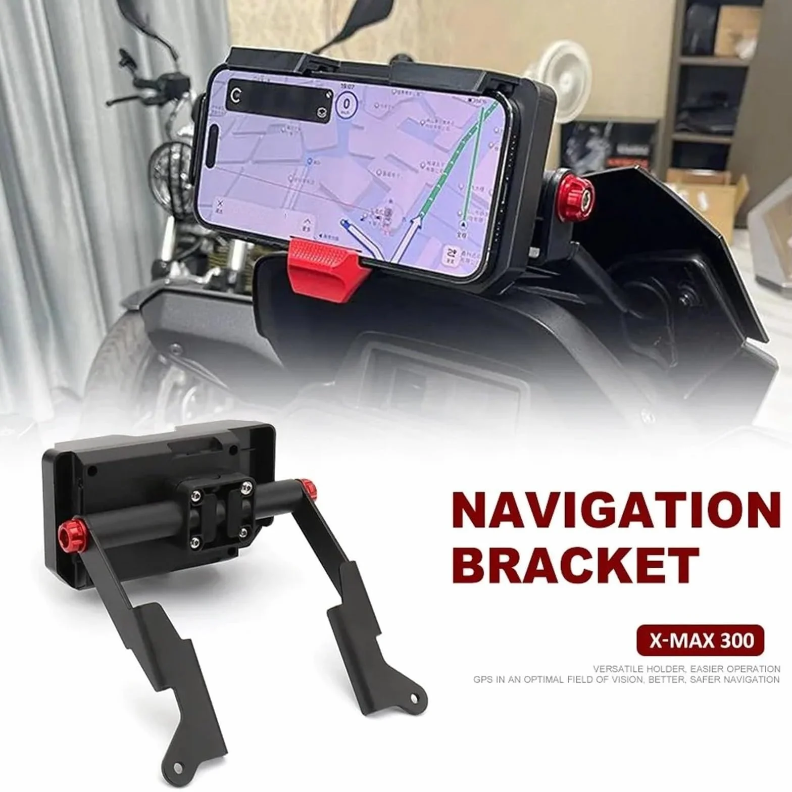 Uchwyt do nawigacji GPS i akcesoriów motocyklowych do Pasuje do Yamaha XMAX 300 2017-2022 Uchwyt do nawigacji GPS uchwyt Uchwyt do nawigacji(Wireless charging)