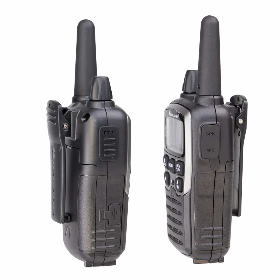 Midland XT70 C1180, Radio Dual Band Ricetrasmittente Professionale Walkie Talkie Szybkie Ładowanie, Format 69 LPD i 24 PMR446, Zasięg 12 km, 38 Tonów, 83 Kody, Zestaw 2 Ricetrasmettitori, Szary