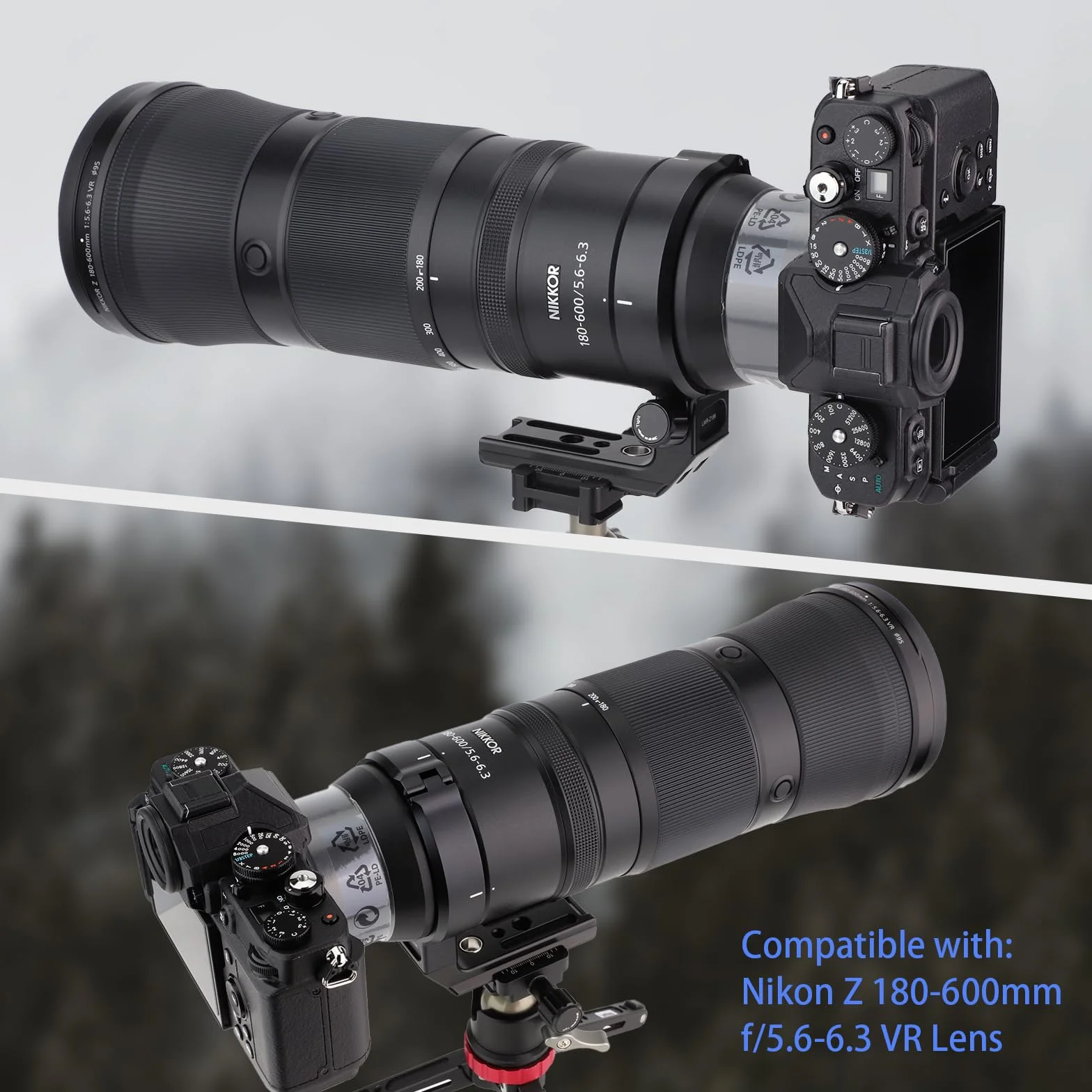 Haoge LMR-Z186 Pierścień montażowy do statywu Nikon Nikkor Z 180-600 mm f/5.6-6.3 VR Podstawa do mocowania kołnierza obiektywu, wbudowana płytka szybkiego zwalniania typu Arca