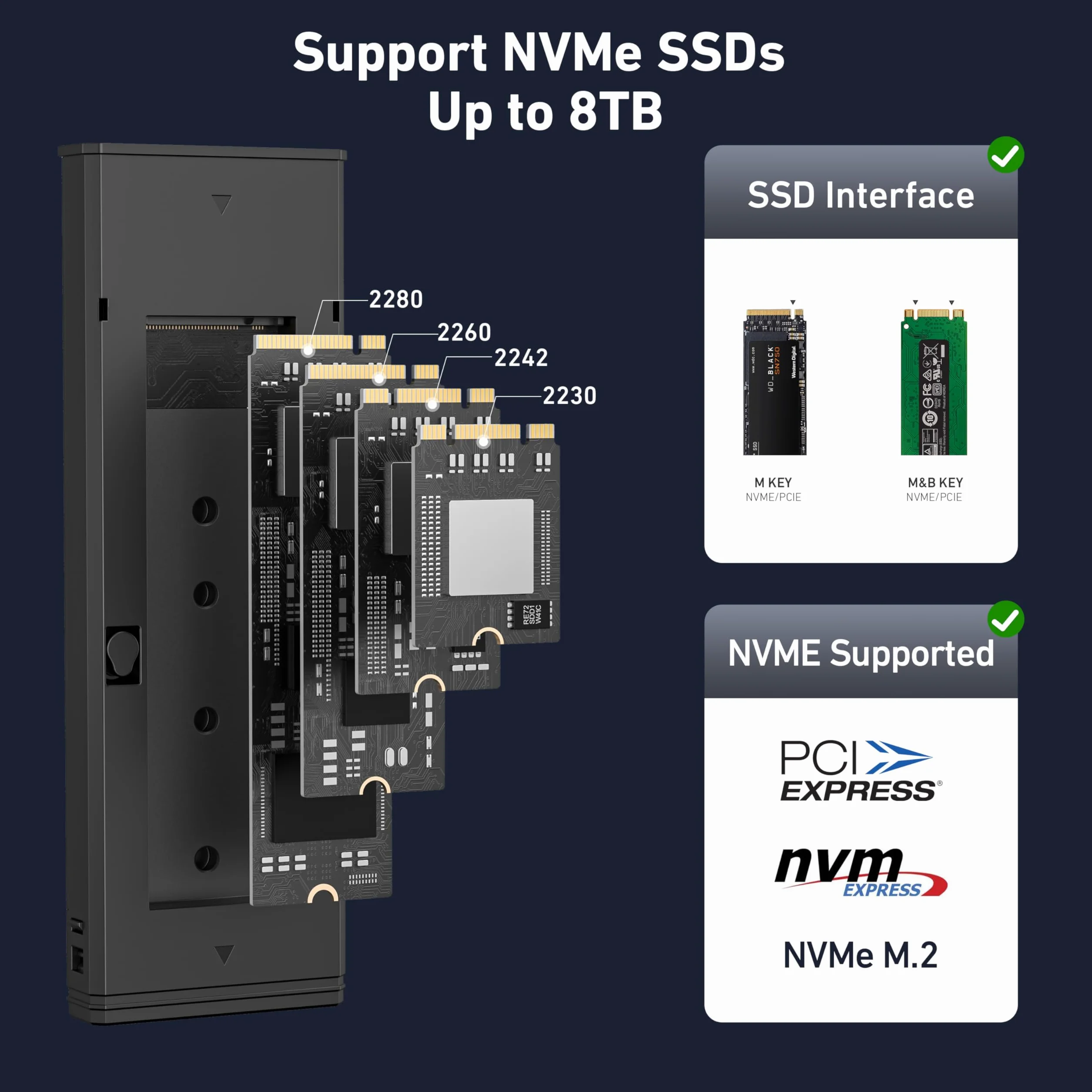 Benfei Obudowa SSD M.2 NVMe bez użycia narzędzi, adapter USB-C (10 Gb/s) do M.2 i B&M, ochrona przed utratą prądu, kompatybilna z dyskami SSD 2230/2242/2260/2280