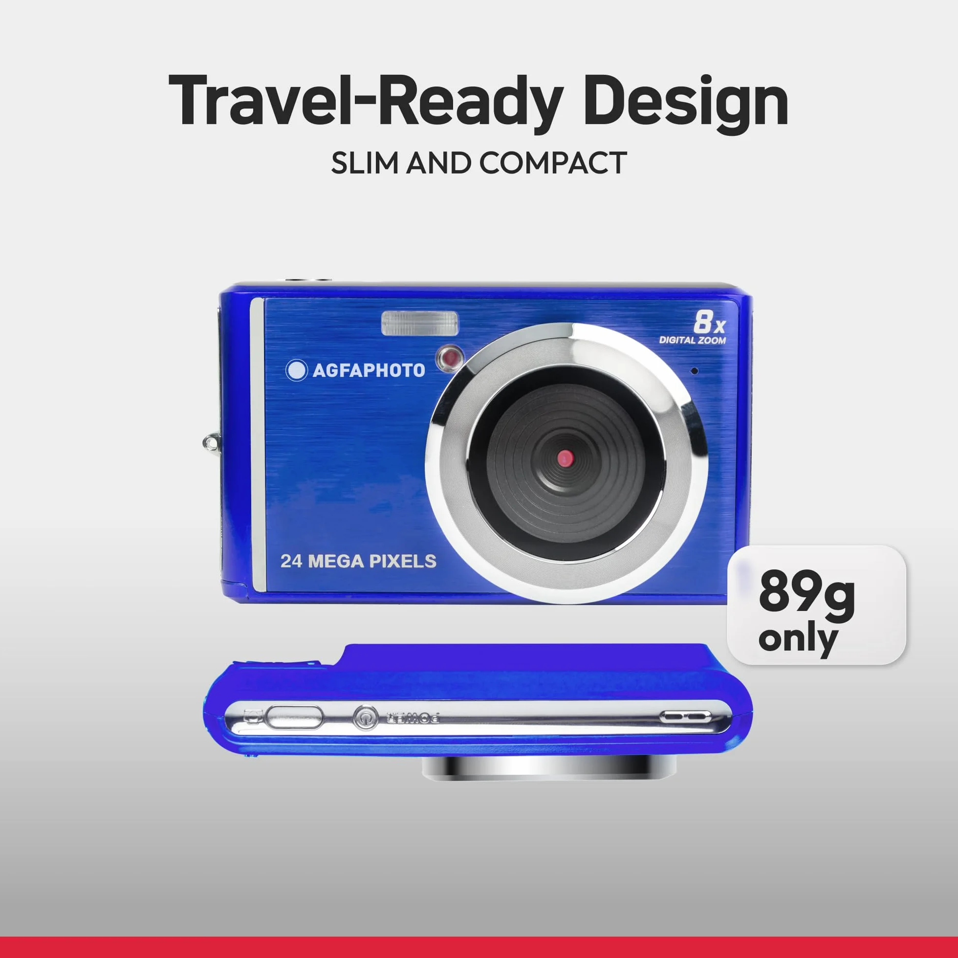AGFA Realishot DC5500 - kompaktowy aparat cyfrowy, 24 MP, 2,4-calowy ekran LCD, 8-krotny zoom cyfrowy, wideo HD 720p, zewnętrzna pamięć SD, bateria litowa - czerwony