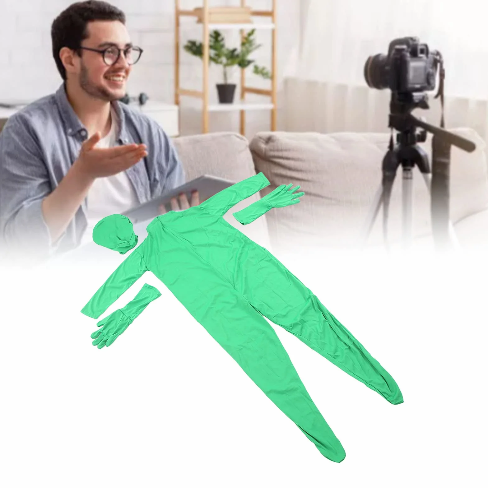 Fotografia Chromakey Body Zielone Całe Ciało Rozciągliwa Tkanina Garnitur Unisex Elastan Stretch Kostium dla Dorosłych Ekran Body Kombinezon do Fotografii Film Wideo(180 cm / 70,87 cala)