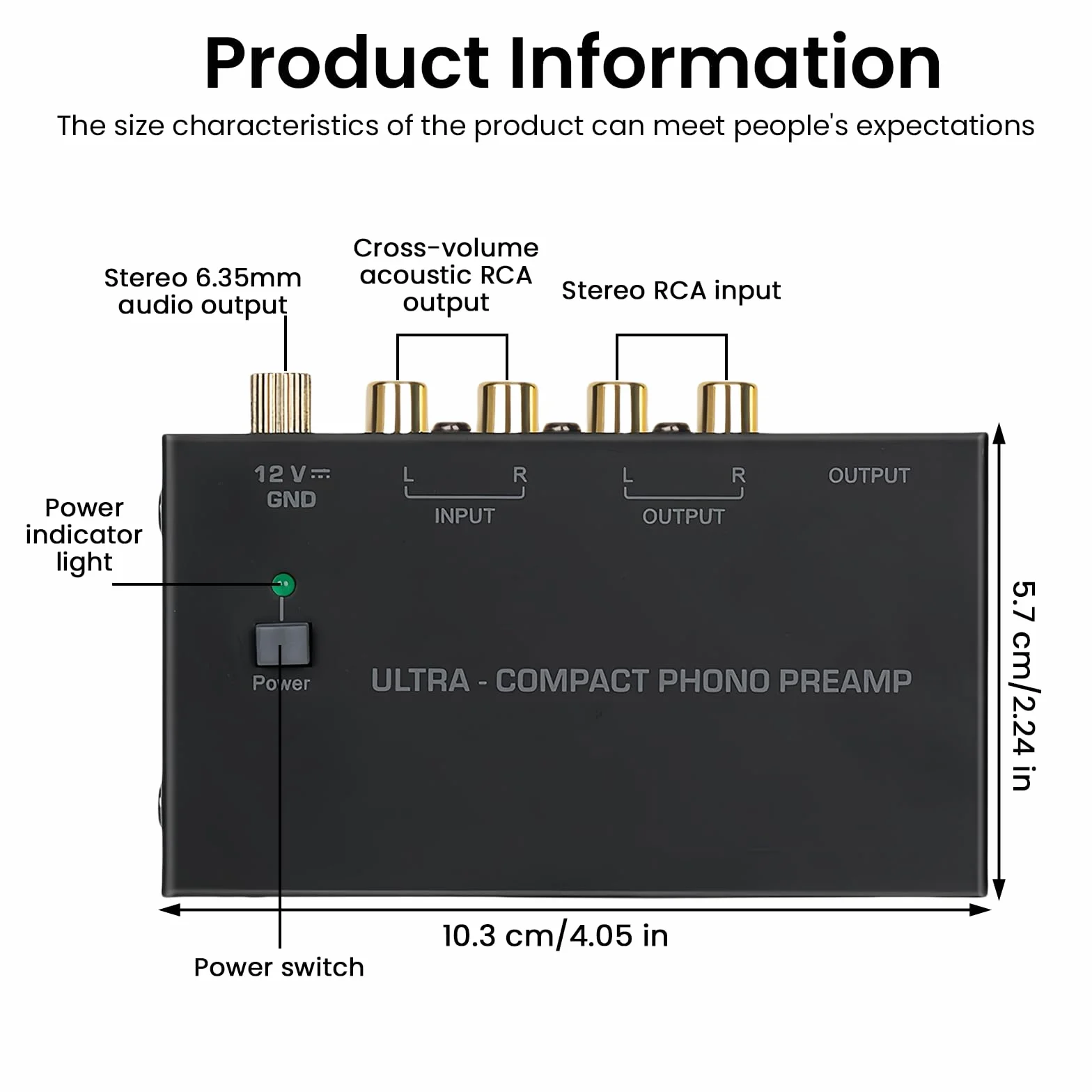Phono przedwzmacniacz gramofonowy, przedwzmacniacz do gramofonów, Phono Preamp do gramofonów z adapterem DC 12 V, wejście i wyjście RCA, przedwzmacniacz gramofonowy z poziomem