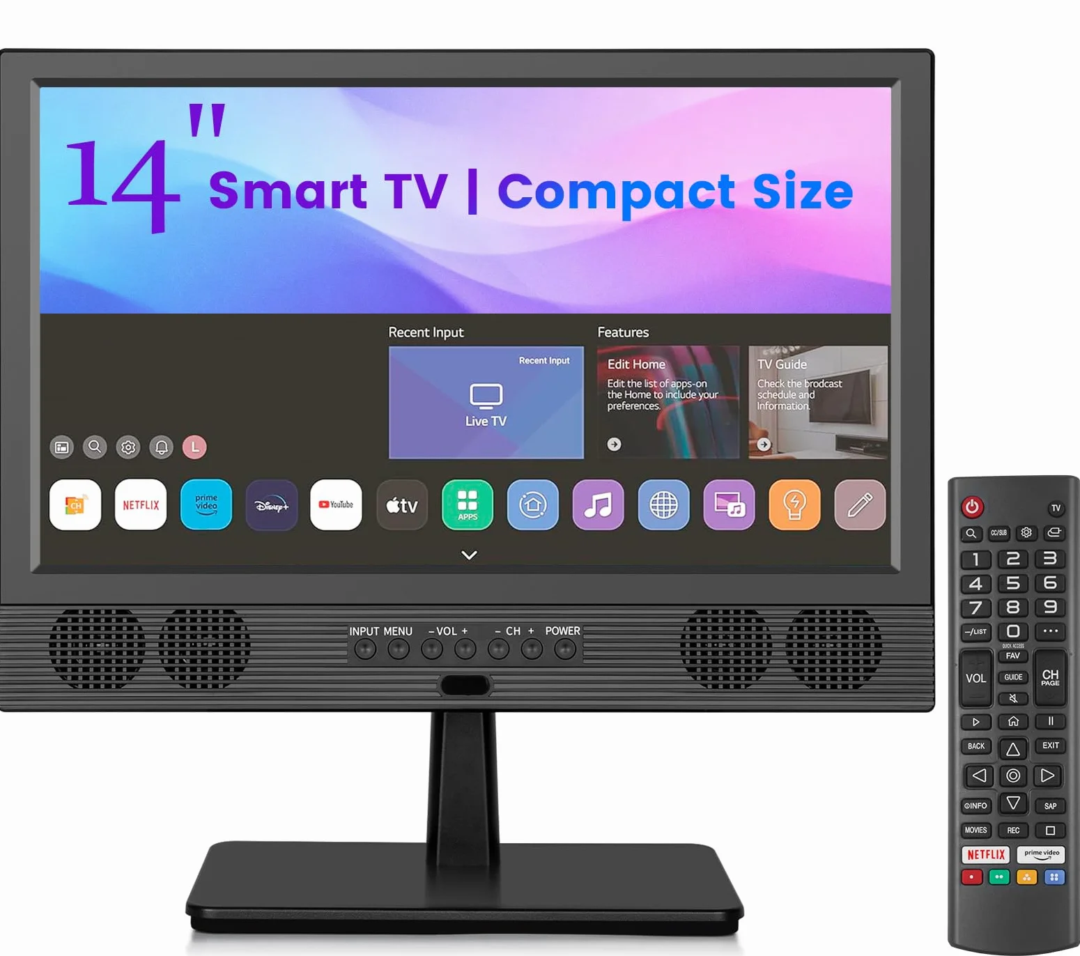 Feihe - Mały 14-calowy inteligentny telewizor, płaski wyświetlacz LED HD z tunerem ATSC/HDMI/USB/AV do kuchni, kampera, kampera, sypialni lub rozrywki w podróży