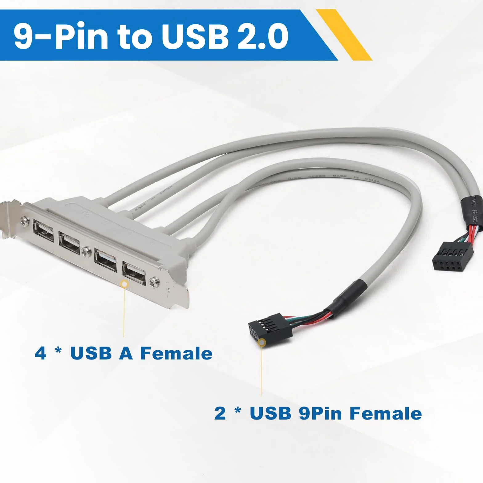 4 porty USB 2.0 do IDC 9-pinowe gniazdo przedłużające do 4 USB A żeńskie z gniazdem PCI 30 cm