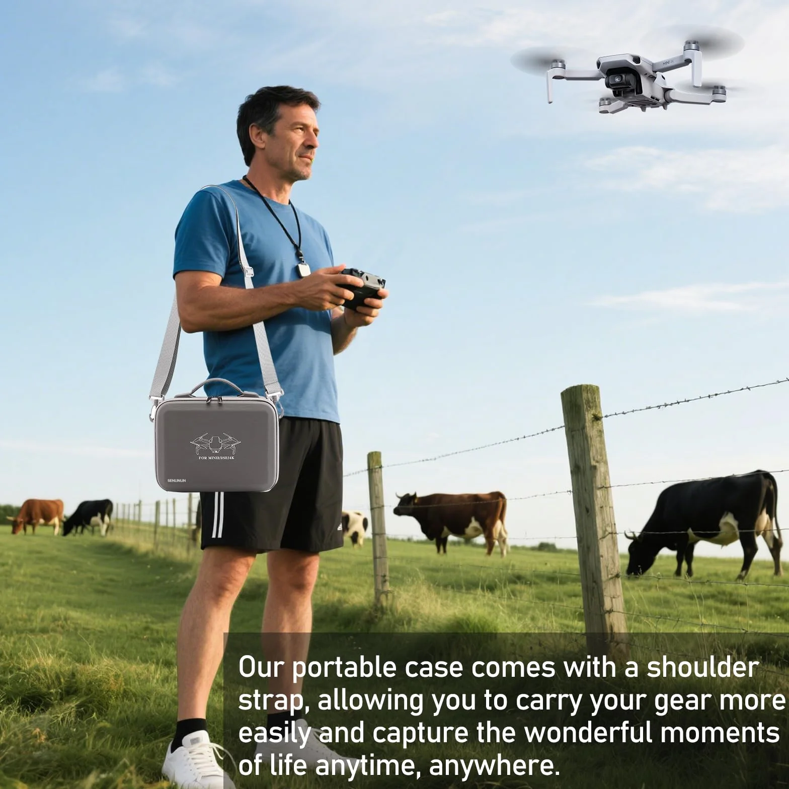 Etui wodoodporne do DJI Mini 4K, Mini 2 SE, Mini 2 – Szara torba z paskiem na ramię
