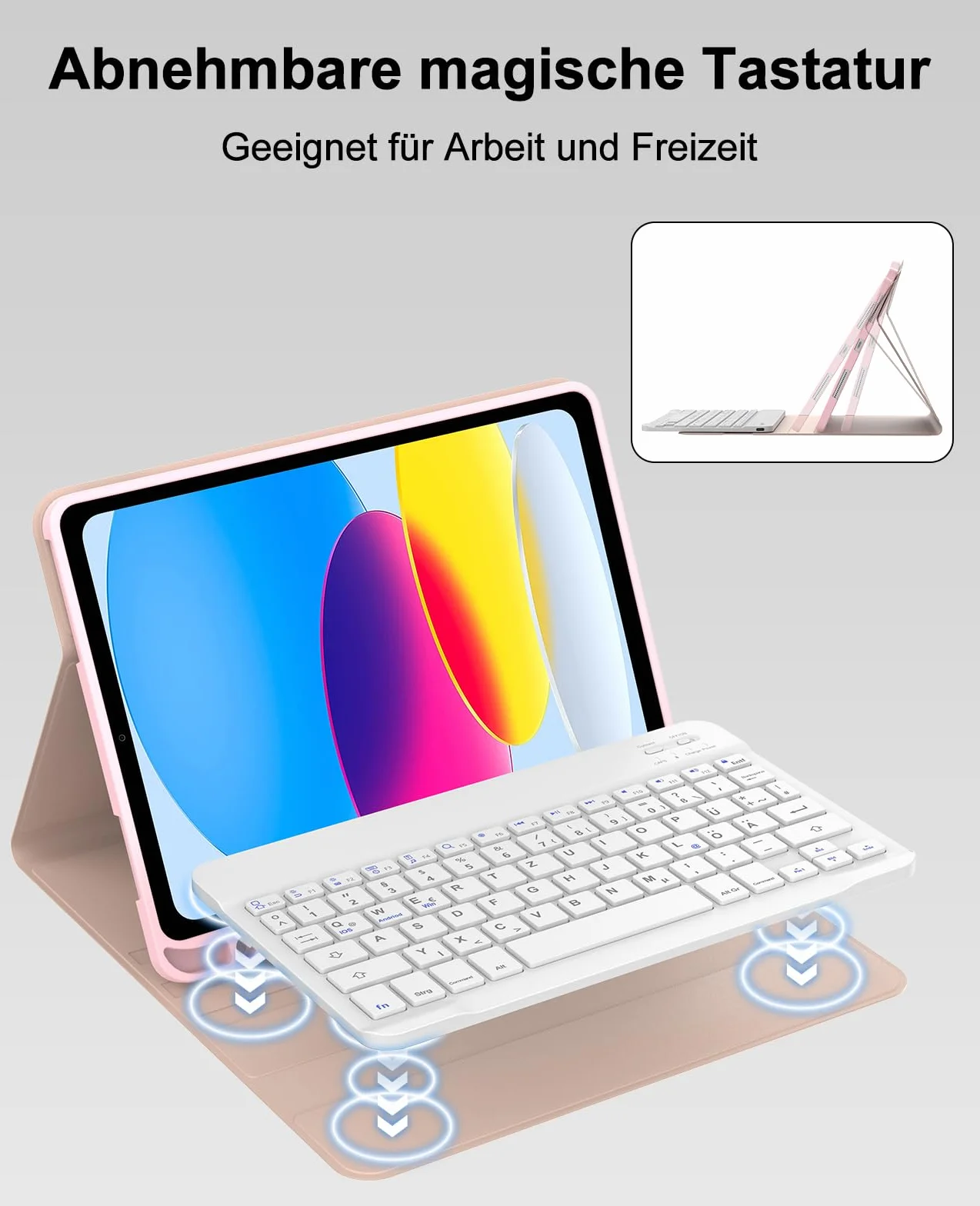 SENGBIRCH Etui do iPad 10. generacji 2022/11. Gen A16 2025 - QWERTZ niemiecka klawiatura z otworem na długopis, bezprzewodowa zdejmowana folia