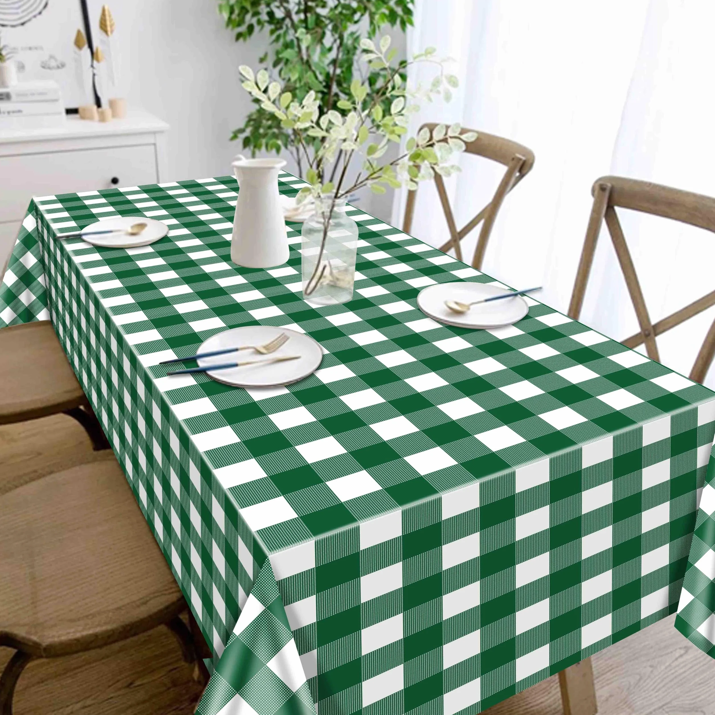 Zielone obrusy w kratkę, zielone i białe obrusy w kratkę, 214 x 130 cm, prostokątne wodoodporne pokrowce na stół piknikowy, na przyjęcie urodzinowe, święta, artykuły outdoorowe, 4 szt