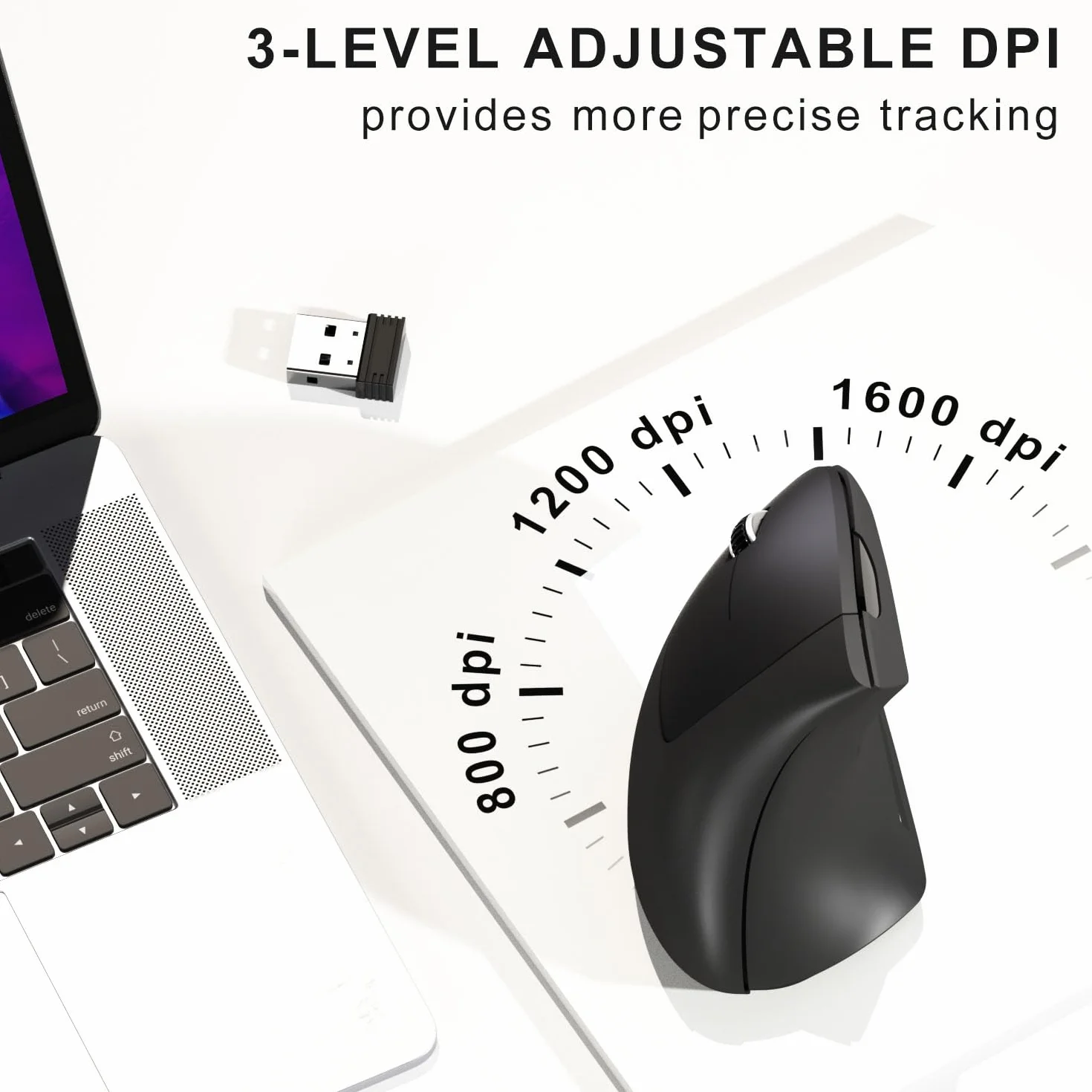 Mysz dla leworęcznych, ergonomiczna mysz dla leworęcznych, bezprzewodowa mysz pionowa USB 2,4 G, regulowana DPI (800/1200/1600), 6 przycisków do komputera, Maca, laptopa, Windowsa, komputera