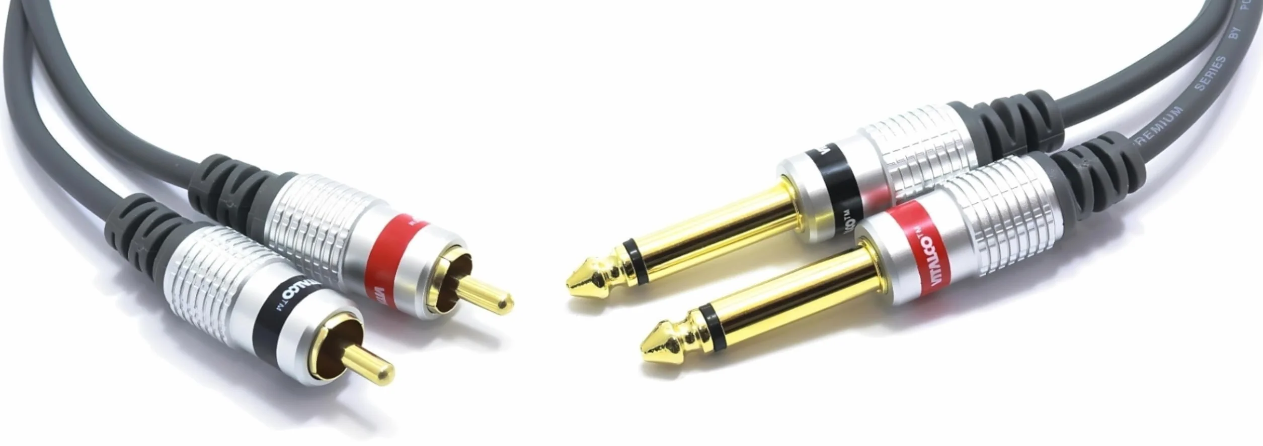 Kabel 2x Jack 6,3 Mono na 2x RCA 10m VITALCO Przewód Audio 2x Wtyk Duży Jack 6,3mm TS 2x Cinch