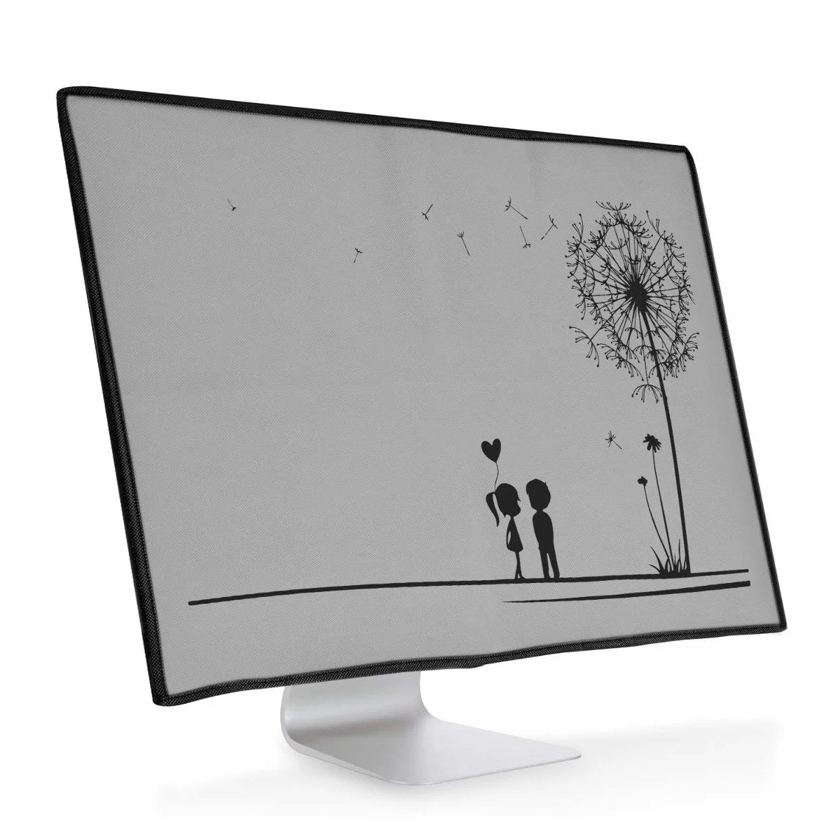 kwmobile Pokrowiec na monitor komputerowy, kompatybilny z monitorami 27–28", Dandelion Love czarny/jasnoszary