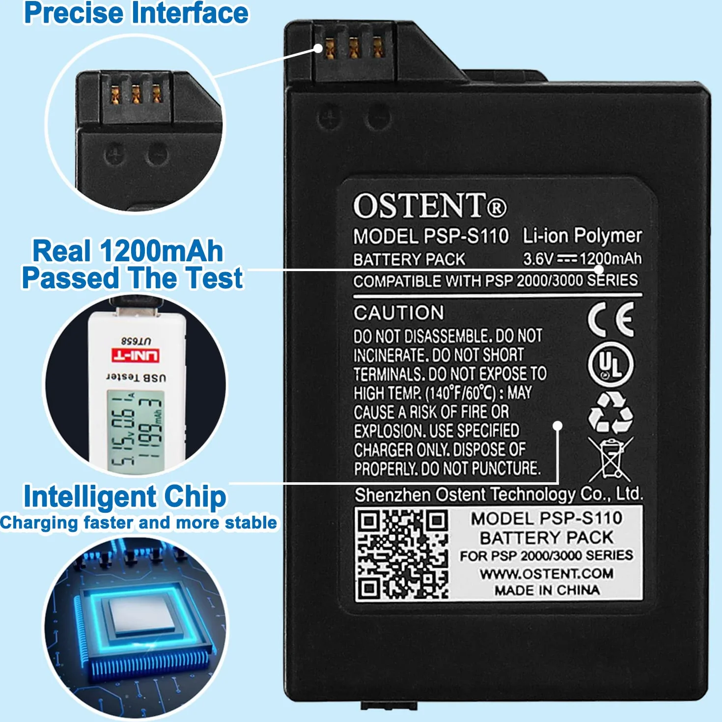 OSTENT Wymiana akumulatora litowo-jonowego 1200mAh 3,6V dla Sony PSP 2000/3000 PSP-S110