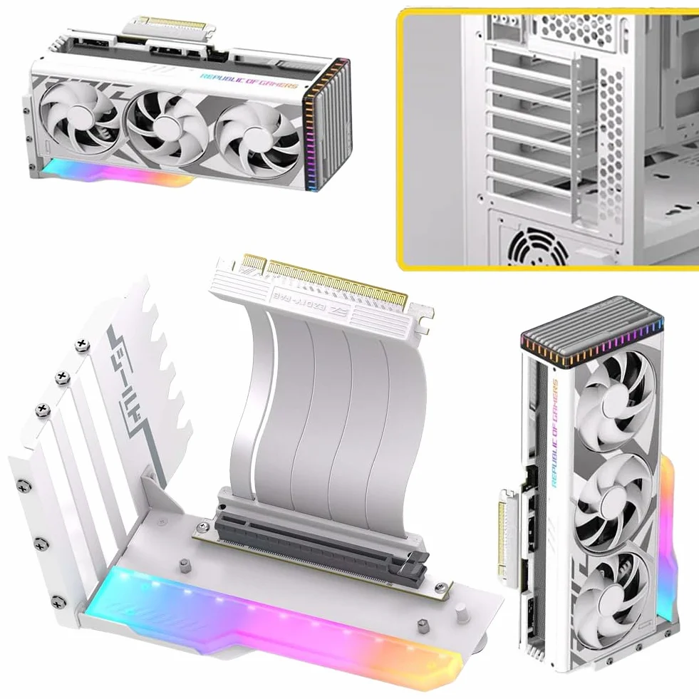 Pionowy uchwyt na kartę graficzną z kablem Riser PCI-E 4.0 X16 15 cm, uchwyt na kartę graficzną GPU, uchwyt na kartę graficzną pod kątem prostym 90 stopni (biały)