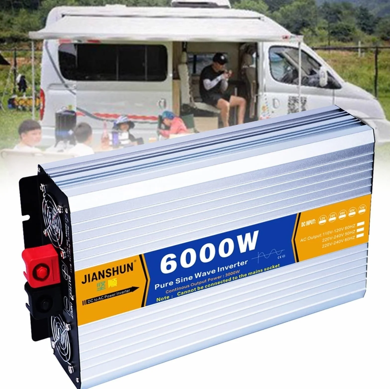 Falownik Pure Sinus 12V/24V/48V/60V/72V 220V 230V przetwornica napięcia 4000 W 5000 W 6000 W 8000 W z 2 wtyczkami UE (kolor: 6000 W, rozmiar: 12V)