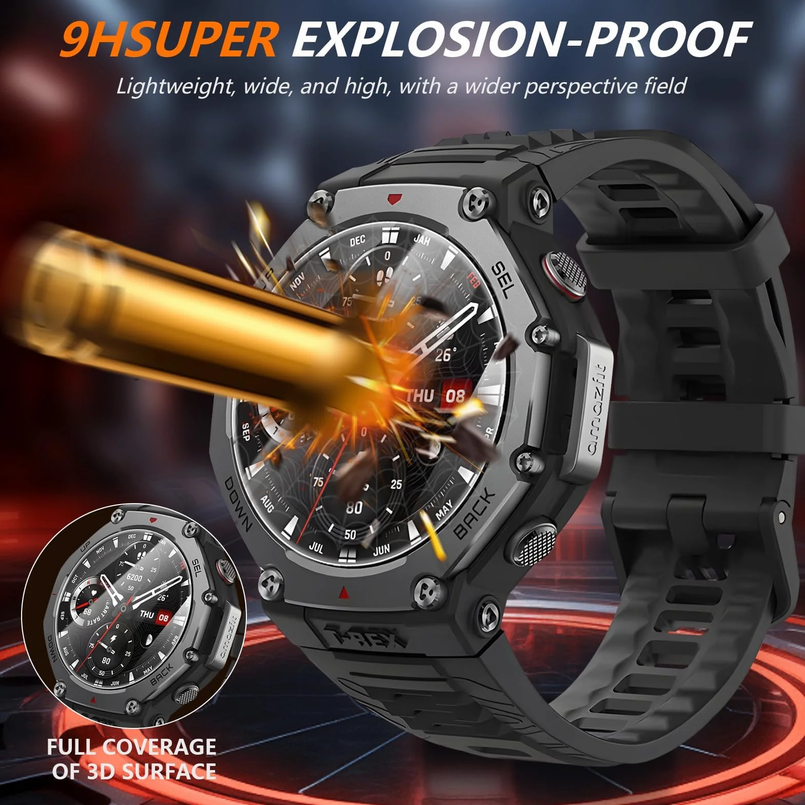 Diruite 4 Sztuki Ochraniacz Ekranu do Amazfit T-Rex 3,HD Szkło Hartowane Folia Ochronna