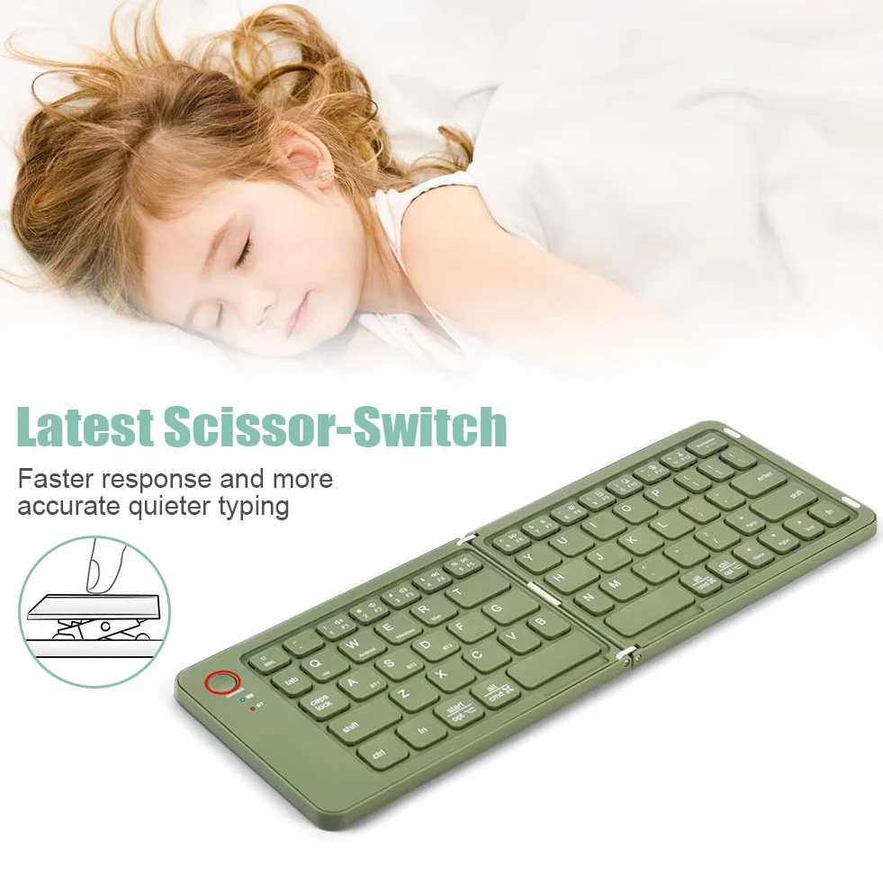 Aolso Składana klawiatura Bluetooth, mini przenośna klawiatura bezprzewodowa z klawiaturą cyfrową, ładowalna, bezprzewodowa klawiatura IPad, dla Windows iOS Android Tablet iPad - zielona