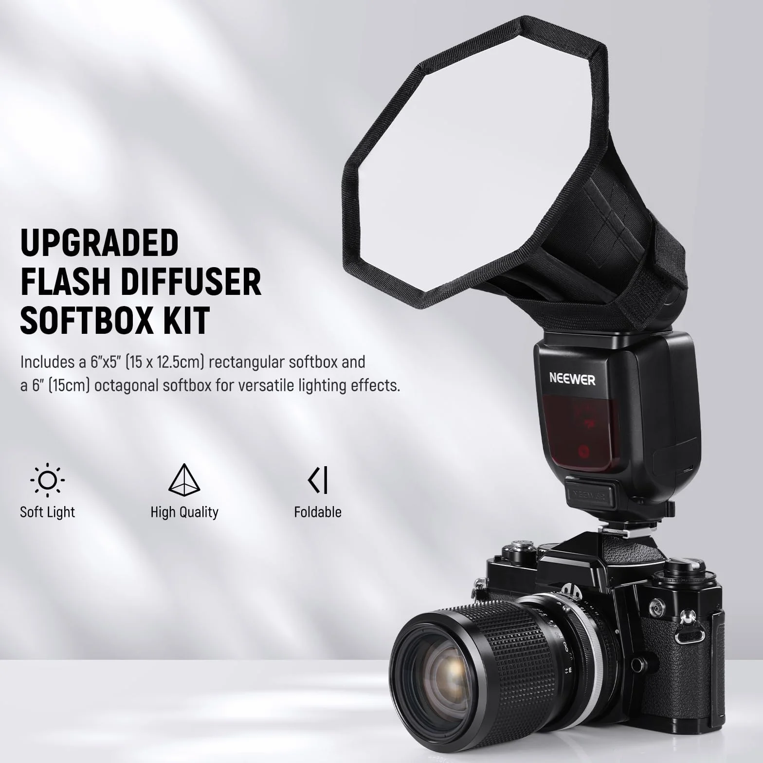 NEEWER Ulepszony dyfuzor błyskowy Speedlight Softbox, składany, 2 sztuki, (15 cm, ośmiokątny, 15 cm x 12,7 cm) do okrągłych lamp błyskowych Z2 Z1 V1 i kompatybilny z Godox Sony Nikon Canon Flash, NS5P