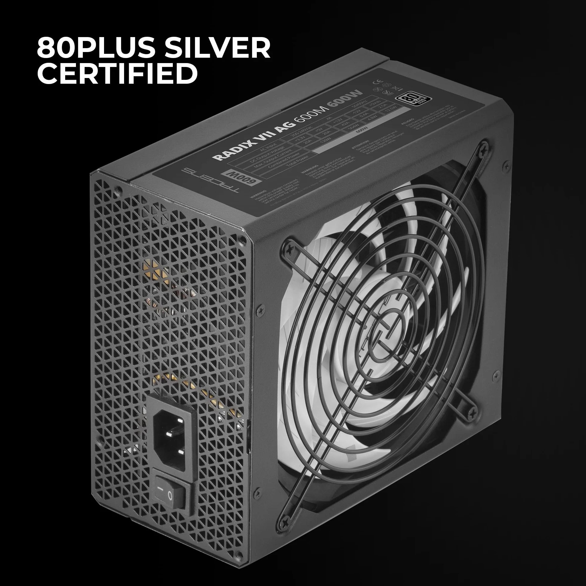 Tacens RADIX VII AG 600, Full Modularny Zasilacz ATX 600W, 10 Lat Gwarancji, 80Plus Silver, Sprawność +87%, Wentylator 140mm FDB z Technologią AI-RPM, Japońskie Kondensatory 105º, Czarny