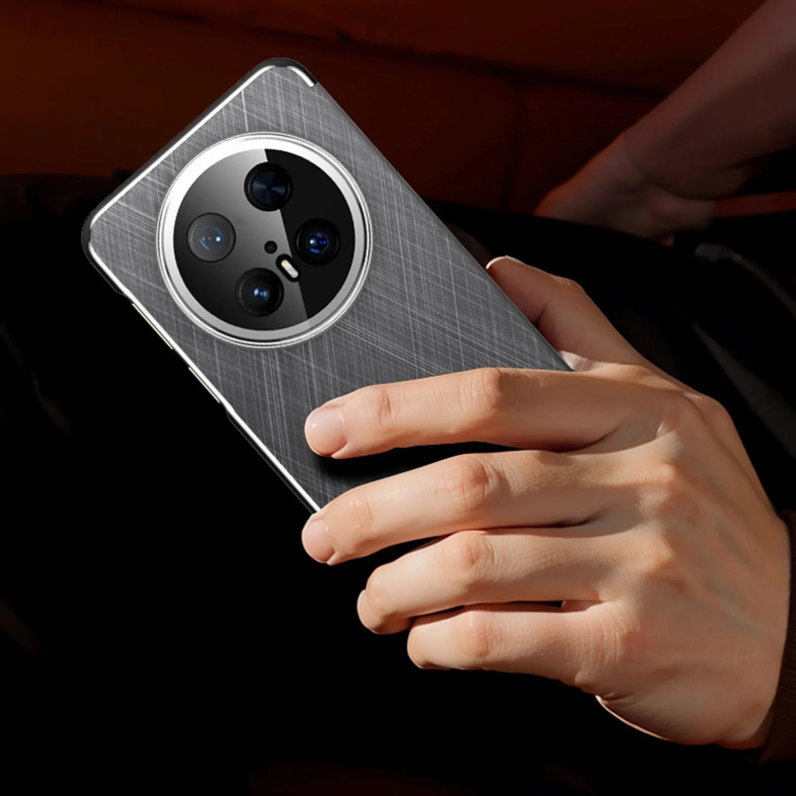 Etui do Huawei Mate 70 Pro +/70 Pro / 70, skórzane etui na telefon komórkowy, z klapką, z okienkiem i odciskami palców, minimalistyczna osłona, szare, 70 Pro