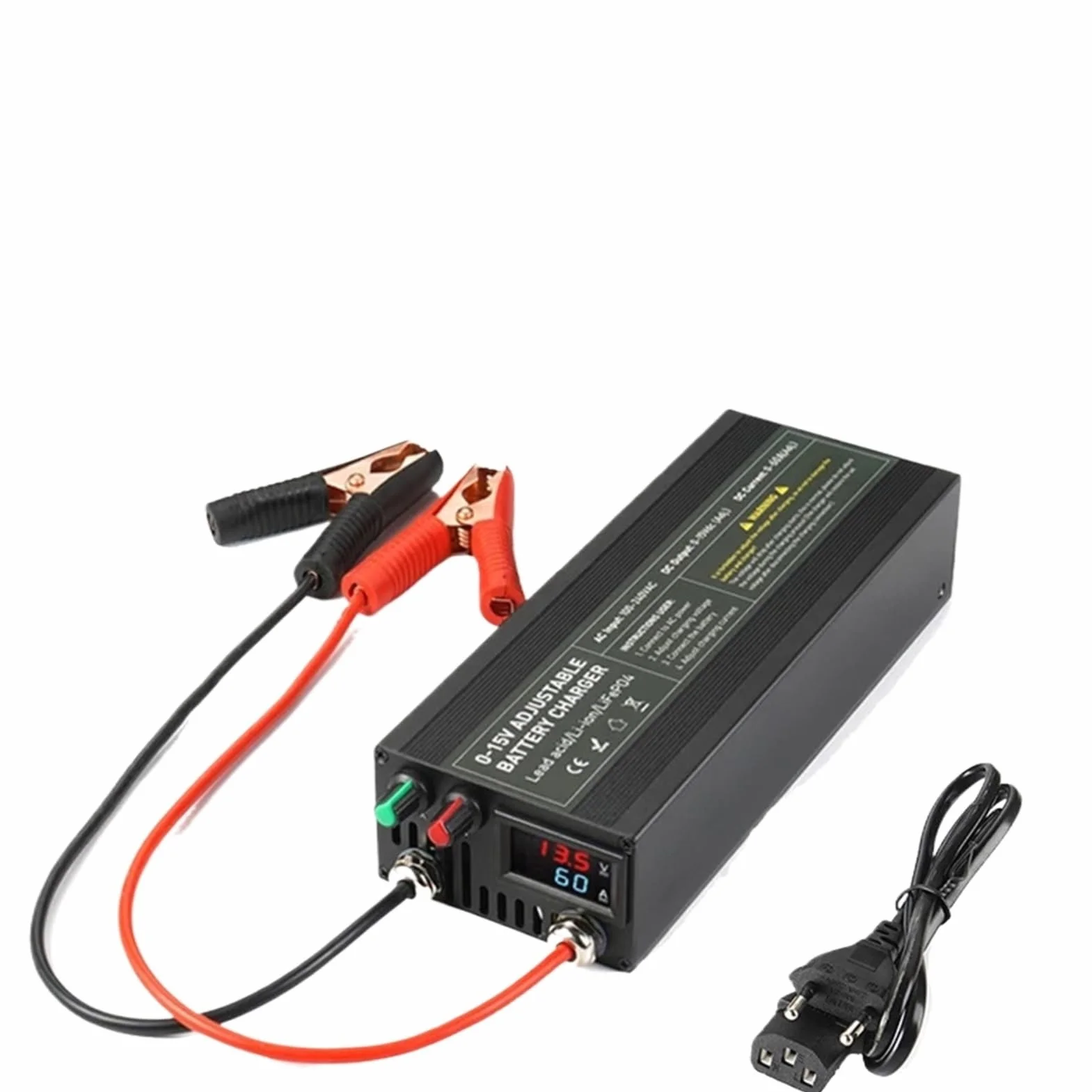 Ładowarka do akumulatorów o dużej mocy 14,6 V 60 A/85 A/100 A LCD inteligentna uniwersalna ładowarka szybkie ładowanie do regulacji prądu i napięcia 0-15 V (CL60A z klipsem)
