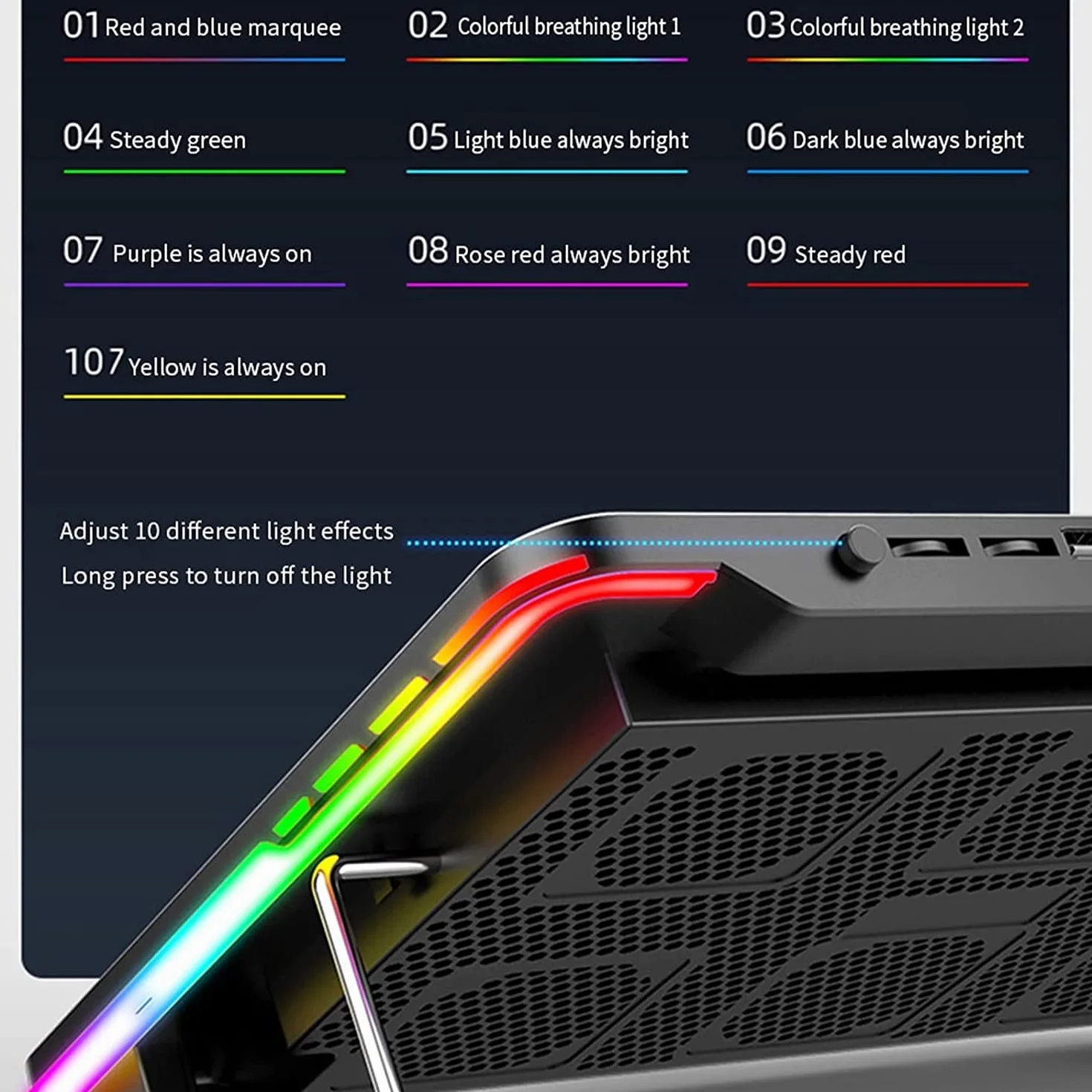 Podstawka Chłodząca Stabilny Podkładka Chłodząca Do Laptopa USB Cicha Chłodziarka Chłodnica RGB Light Speed ​​7 Gear Regulowany Kąt Cichy Biurko
