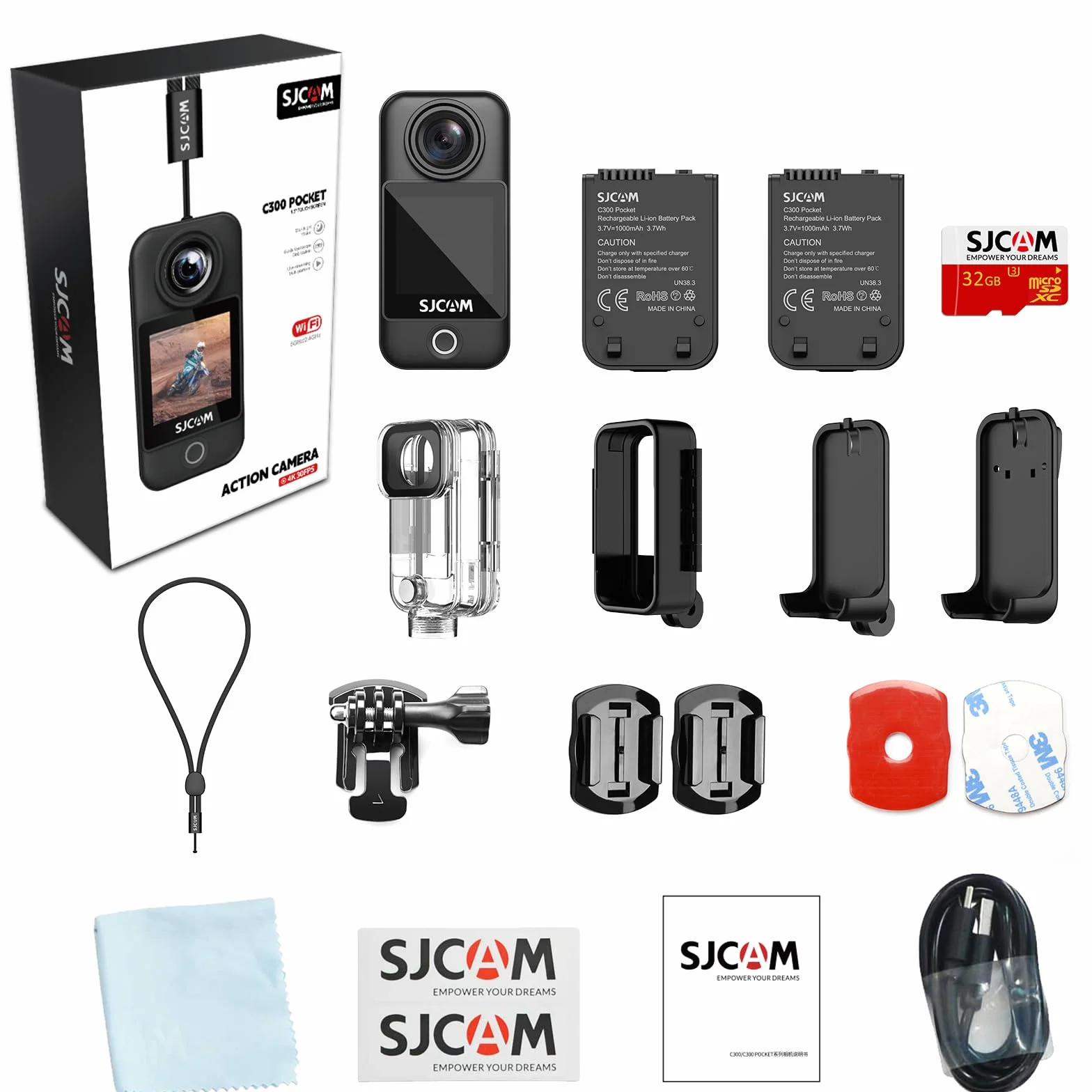 SJCAM C300 Pocket Action kamera sportowa 4 K30 kl./s, ekran dotykowy 1,33", 2,4 G/5G, Dual WiFi 20 MP, kamera na kask, 6-osiowy EIS, kamera podwodna 30 m, wodoszczelna