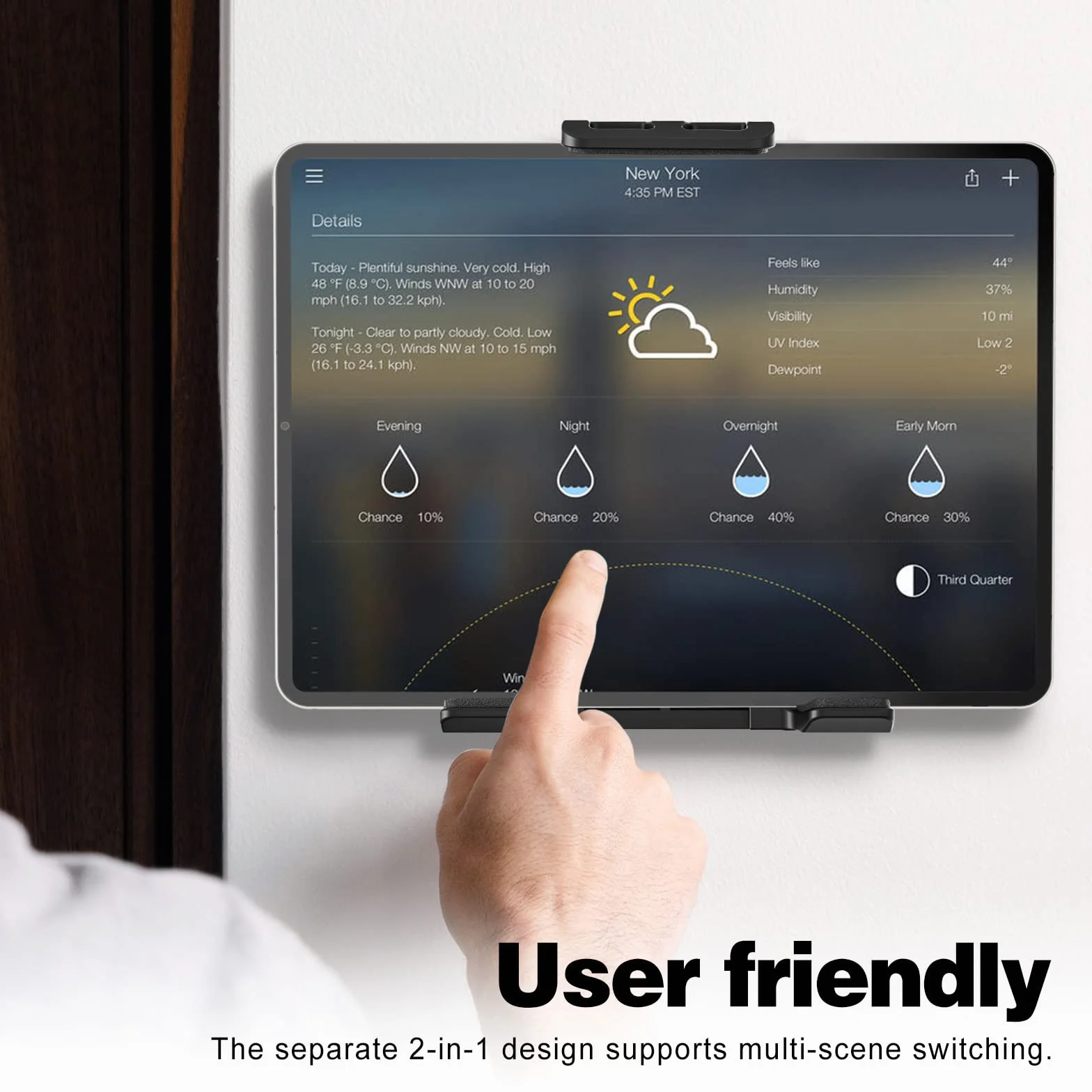 Padwa Lifestyle 360° Obrotowy Uchwyt Ścienny z Gniazdem Ładowania Uniwersalny 4,7-11 cali do Tabletu/Smartfona Antyprzewrotny Stabilny