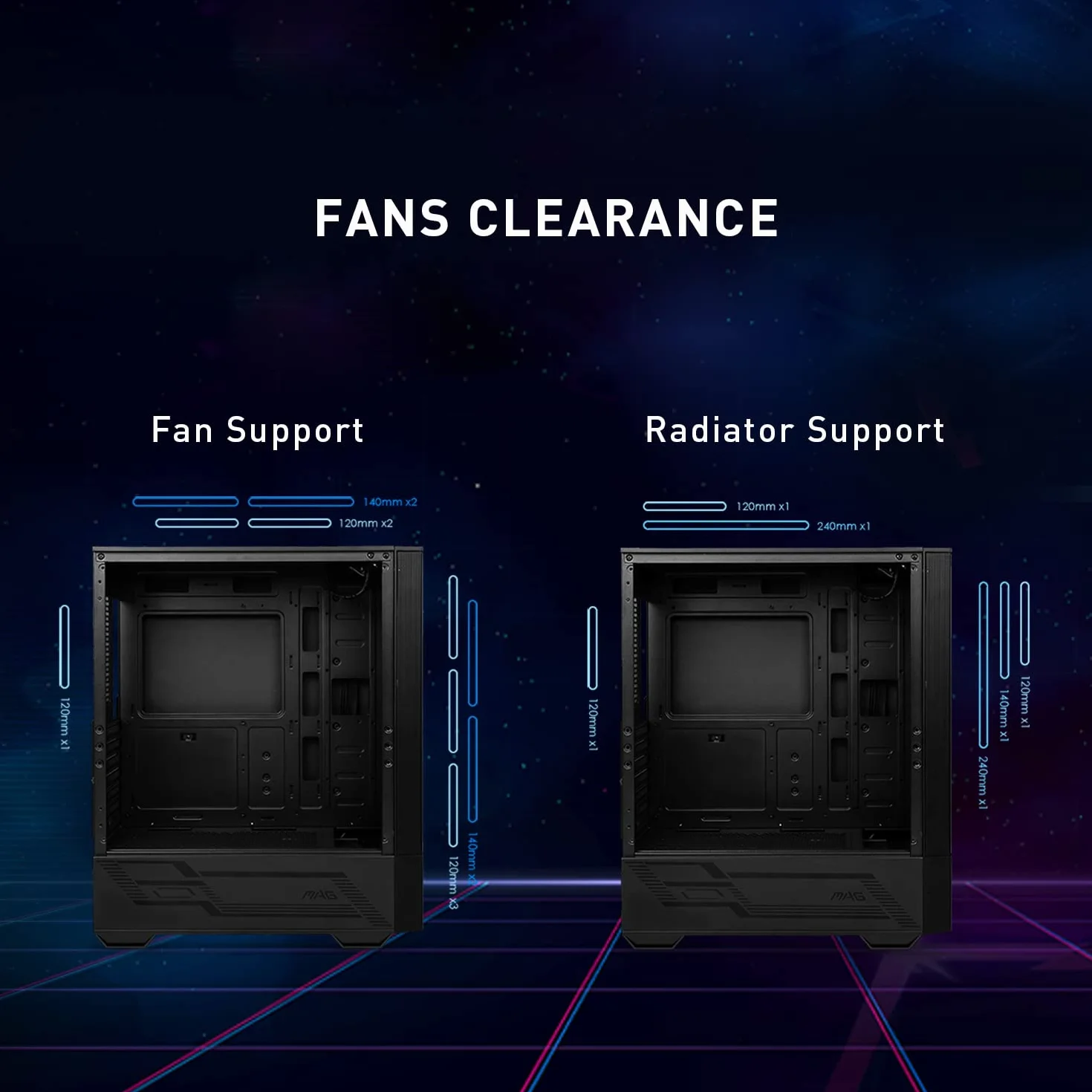 MSI Gaming Mid Tower obudowa PC, panel boczny ze szkła hartowanego, 4 wentylatory aRGB 120 mm, uchwyt chłodzący cieczą do 240 mm x 1 - MAG Forge 112R