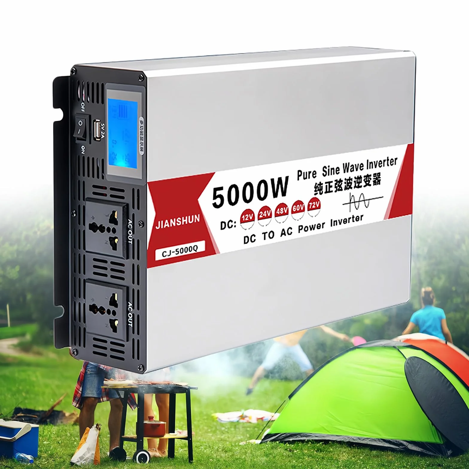 Falownik Sinusoidalny 4000W 5000W 6000W 8000W, 12V 24V 48V 60V do 120V 230V, Konwerter Zasilania Pojazdu Adapter Samochodowy z Portami USB, Falownik Solarny Poza Siecią,5000W-12V