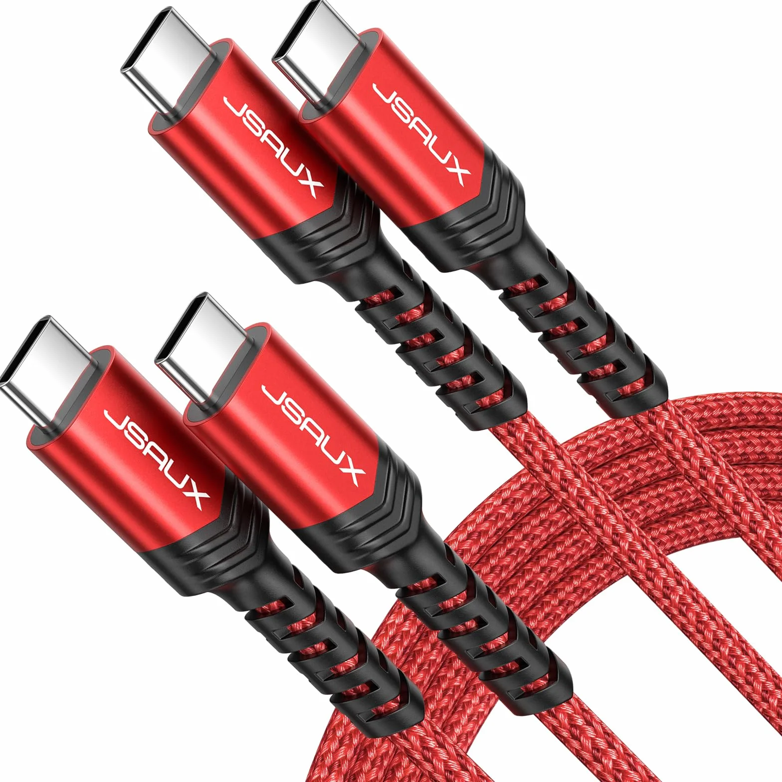 JSAUX Kabel USB C-USB C (2 szt., 1m+1m) 100W/5A, ładujący/szybki ład., kompatybilny z Nintendo Switch 2, iPhone 16/15 Pro Max, Samsung Galaxy S25/S24/A54, MacBook, iPad Pro Air – czerwony