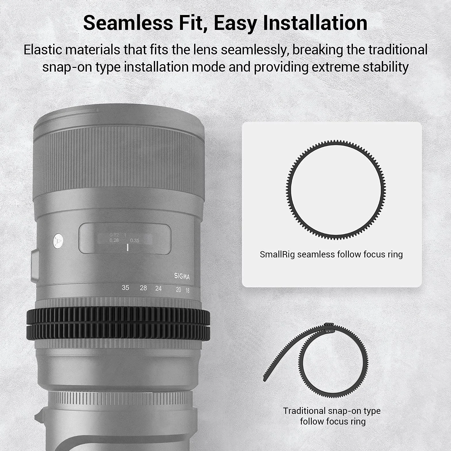 SMALLRIG Bezszwowy Pierścień Zębaty Ostrości 360°Obrót Cichy Pierścień Follow Focus (72 mm do 74 mm) - 3293