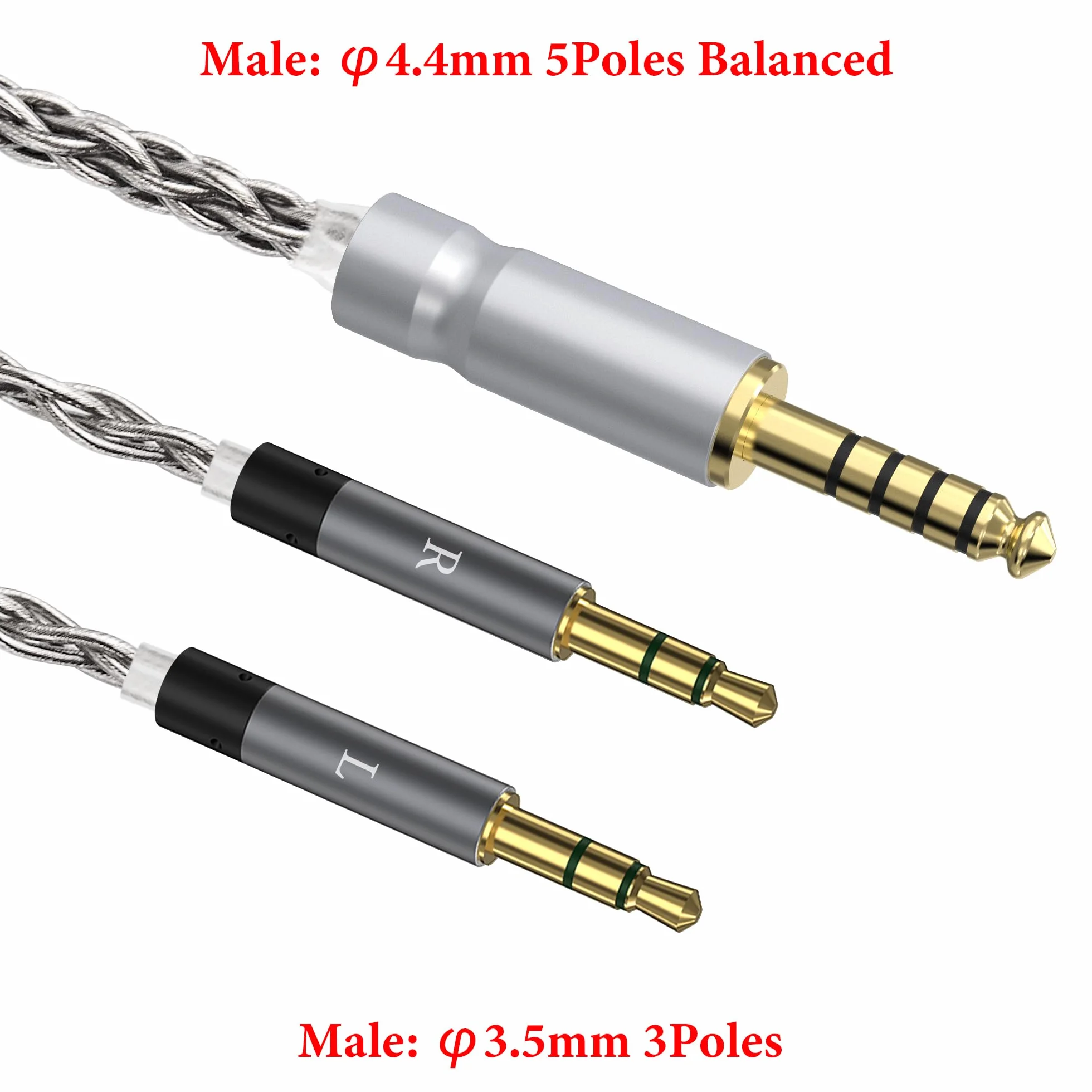 GEEKRIA Apollo, posrebrzany miedziany kabel audio upgrade, kompatybilny z Meze Audio 99 Classics Series, 109 PRO, LIRIC 2, LIRIC, 4,4 mm na Dual 3,5 mm, kabel zamienny (1,5 m, srebrny)