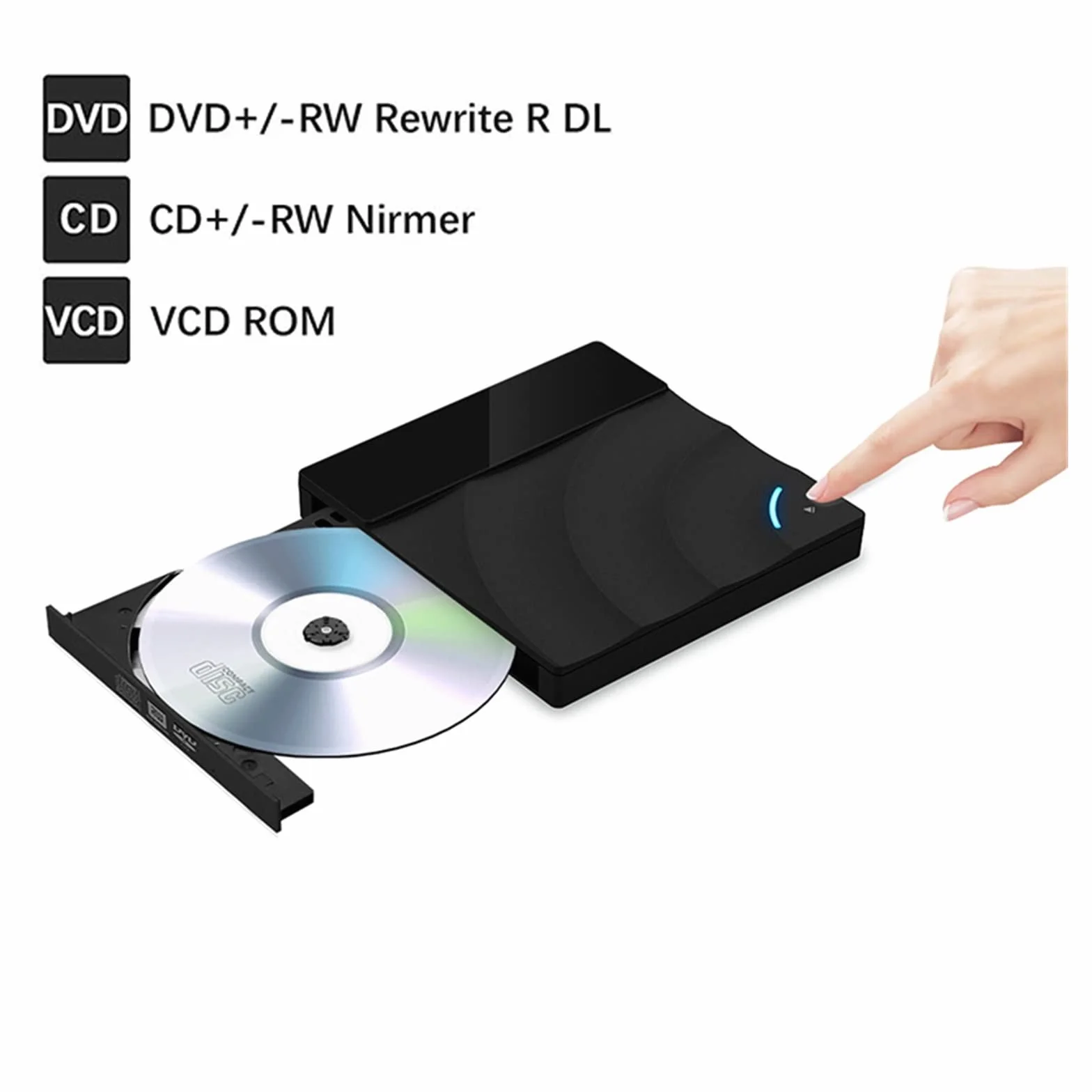 Przenośny odtwarzacz DVD, Przenośny szybki USB 3.0 CD DVD-RW Napęd optyczny Zewnętrzny czytnik dysków Slim Komputer stacjonarny Laptop Tablet Promocja Odtwarzacz DVD dla początkujących(Blauw)