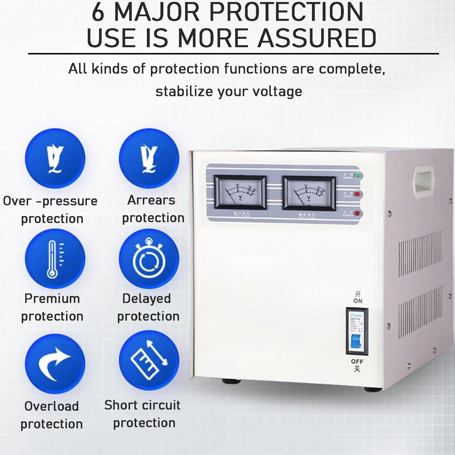 Automatyczny stabilizator napięcia 220 V (jednofazowy); wytrzymały sprzęt sterujący o wysokiej sprawności przetwarzania energii (2KVA)