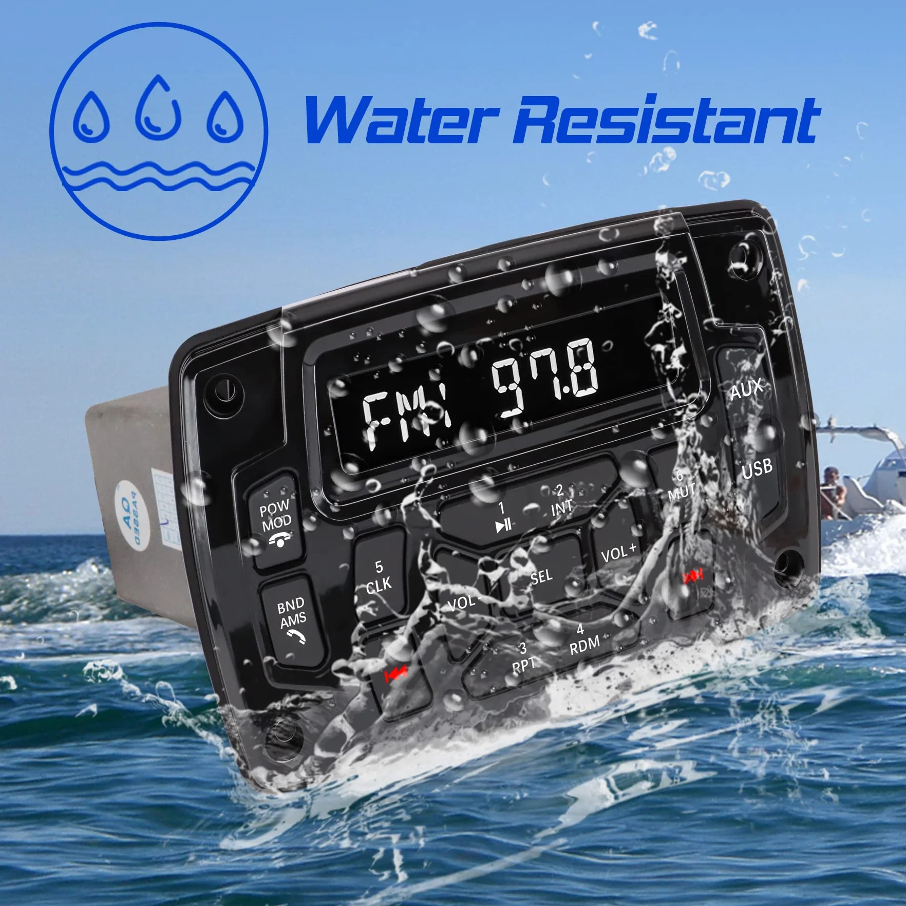 Morski i samochodowy odbiornik stereo Bluetooth, wodoodporny odtwarzacz MP3 z radiem AM/FM, wejście USB, jednostka główna łodzi, systemy audio do kampera, UTV Yacht