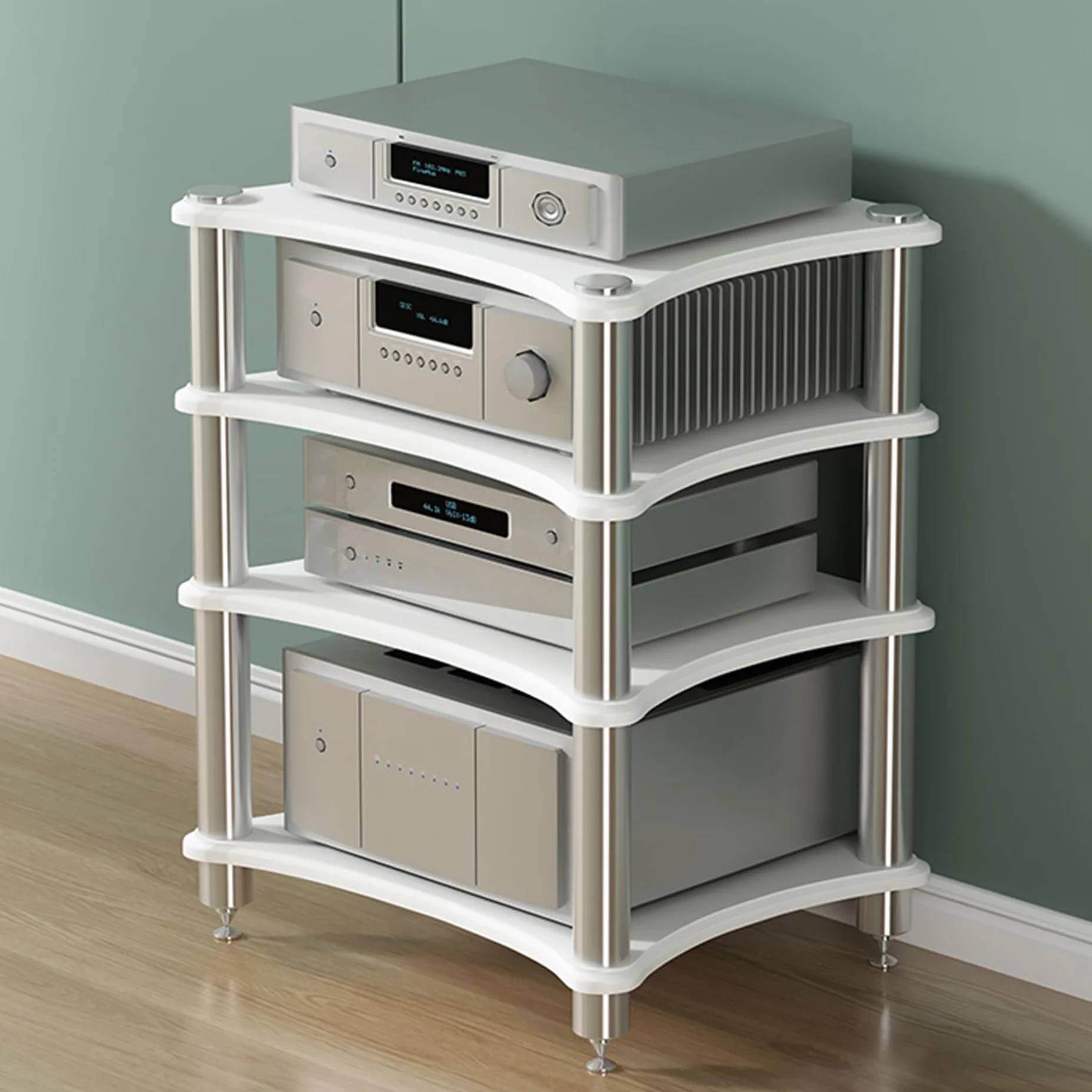 Stojak Ste CabinetStand 1, 2, 3 i 4 poziomy, stojak do gier AV, stojak O-Video, Nizer AV uchwyt na konsolę do gier, stojak na wieżę, stojak na gramofon Stoma (biały, 60
