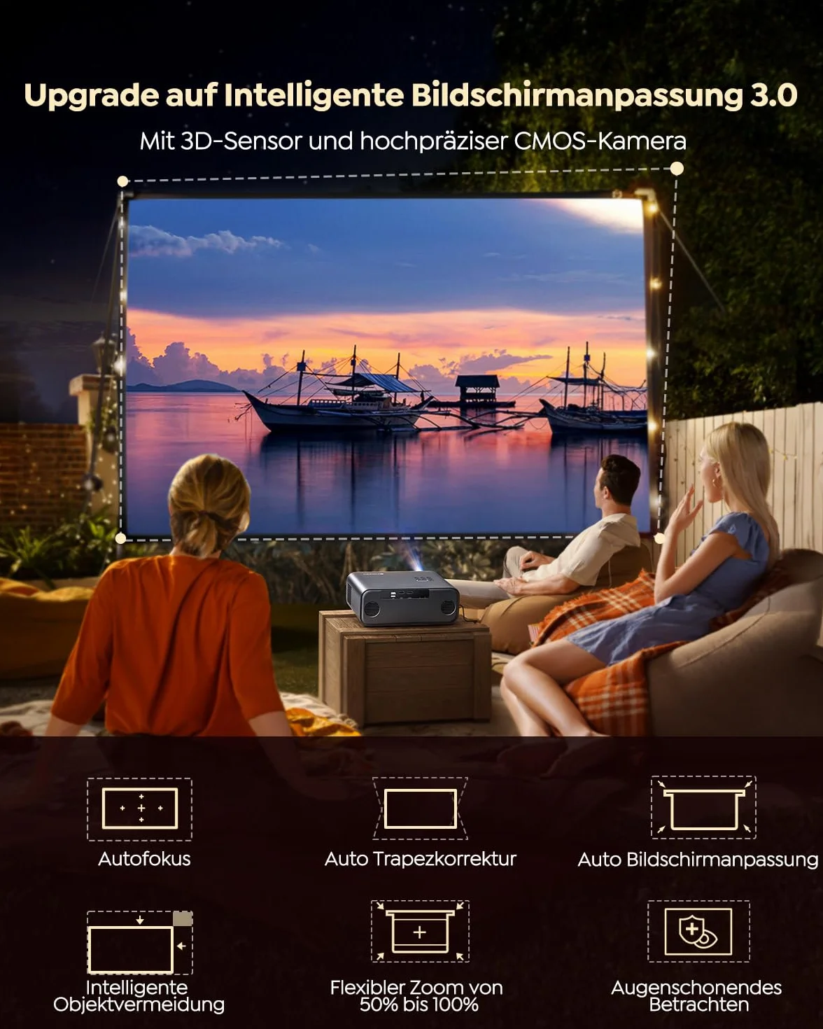 Inteligentny projektor z Netflix, Dolby Audio, WiMiUS 1000 ANSI autofokus/korekcja trapezu 6D, projektor LED 4K, obsługa kina domowego, WiFi6 Bluetooth Full HD 1080p Outdoor światło dzienne do systemu