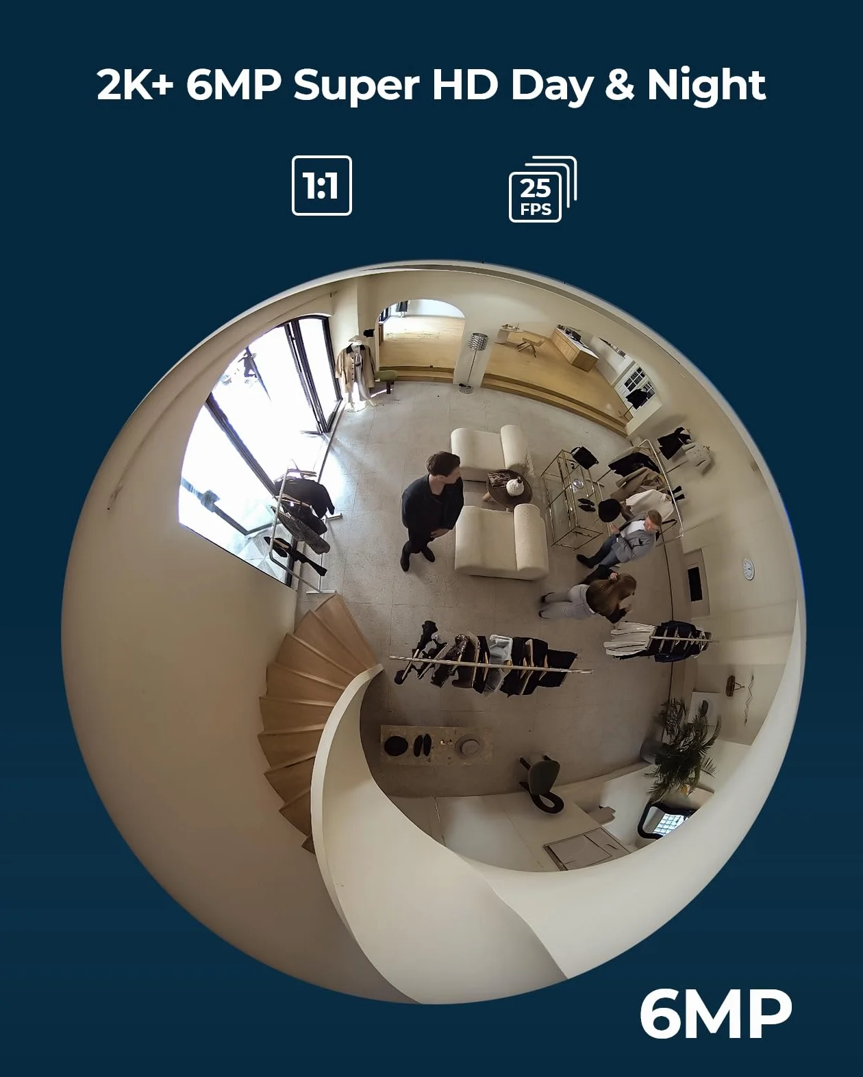 Reolink 6MP 360° Panorama Fisheye Camera, 2.4/5GHz Wi-Fi kamera Bezpieczeństwa Wewnątrz, Ochrona Domu/biura, Detekcja Ruchu, Korekcja Zniekształceń, Dźwięk Dwukierunkowy, IR Night Vision, FE-W (Biały)