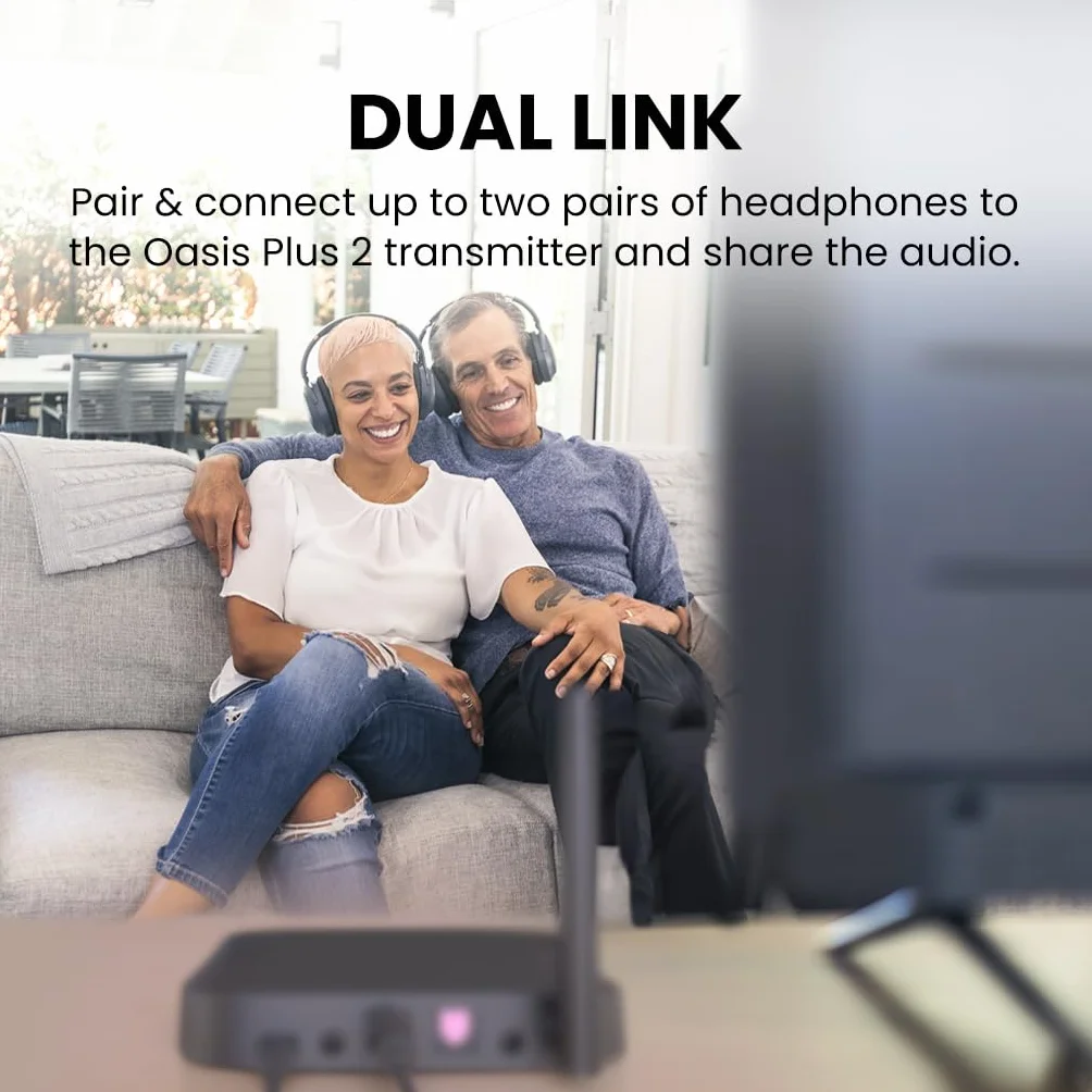 Avantree Oasis Plus 2 – transmiter Bluetooth do TV z pilotem do regulacji głośności, obsługa dwóch słuchawek, aptX Adaptive, passthrough soundbara, do TV z wyjściem optycznym lub AUX