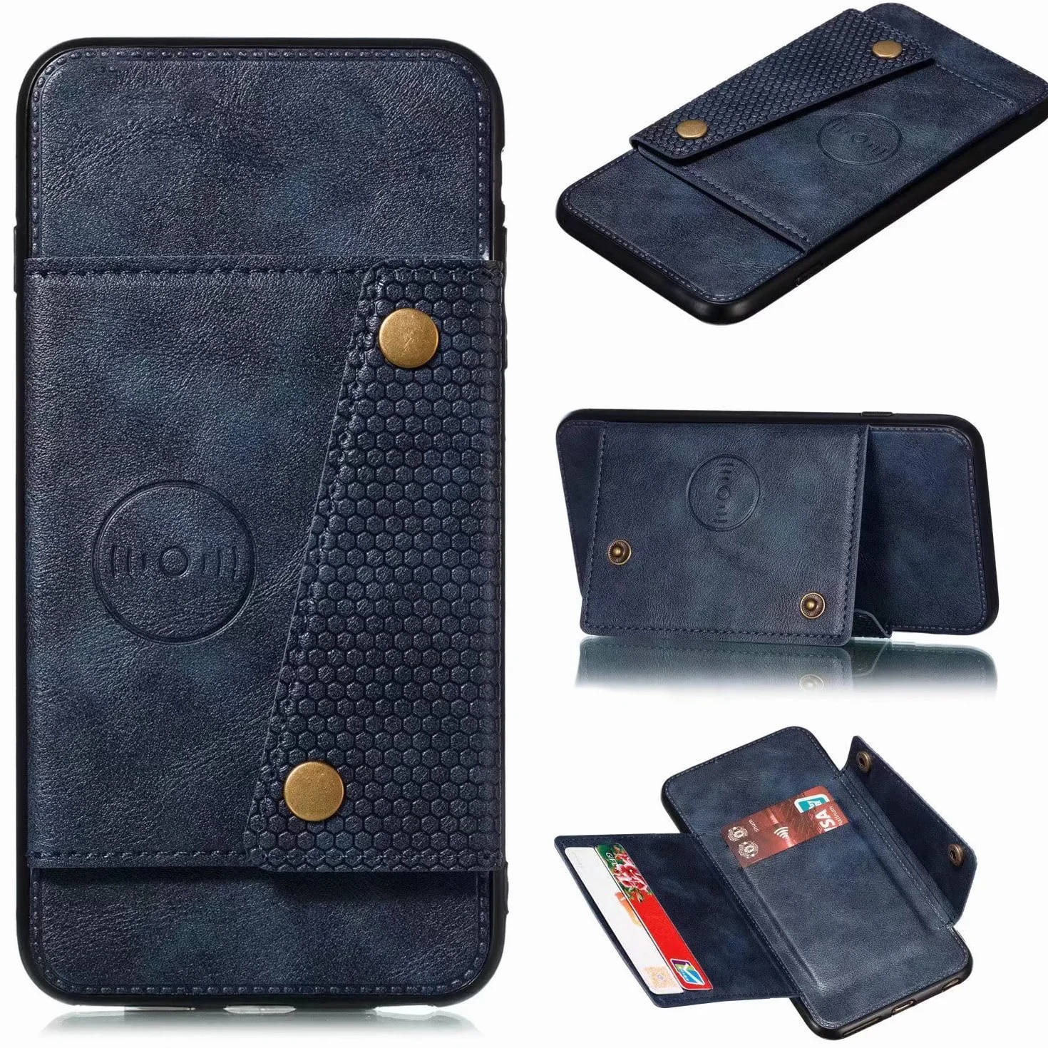 Case Kompatybilne z One Plus 9 Portfel Etui Ochronne ze Skóry PU Przegródki na Karty Magnetyczny Uchwytu Samochodowego Cover Slim Wstrząsy Niebieski|Film Szkło Hartowane2