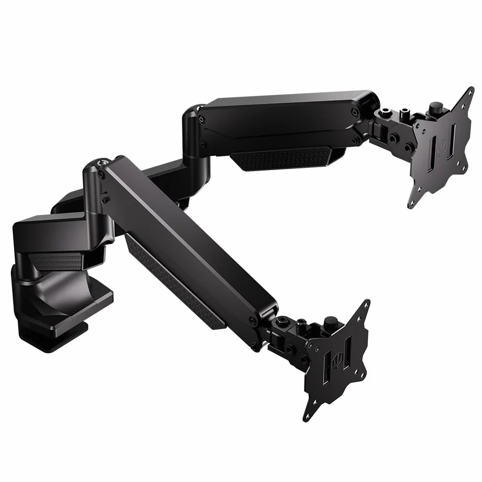 ENDORFY Atlas GS Pro Double – Wzmocnione Podwójne Ramię Gazowe do 2 Monitorów do 42", Udźwig 2x16 kg, Uchwyt Biurkowy VESA 75/100, Pivot 180°, Solidna Metalowa Konstrukcja, C-Clamp/Grommet