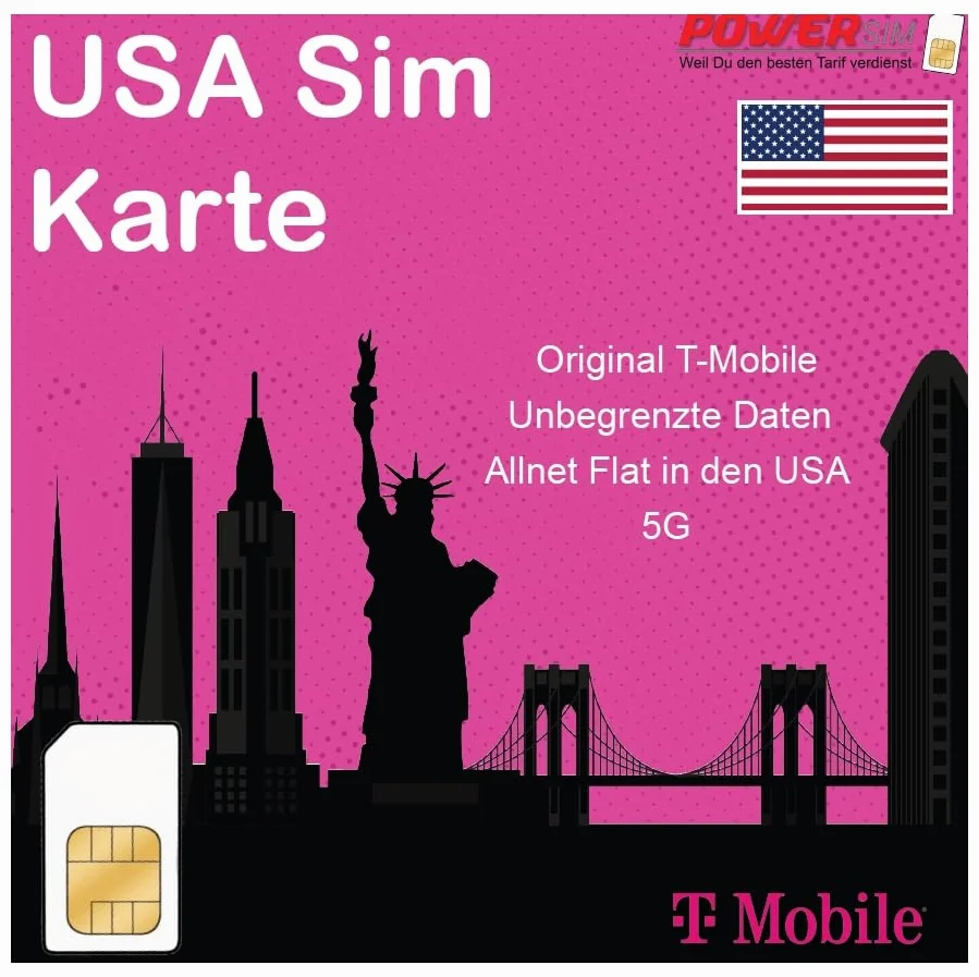 Prepaid Sim-Karte USA - 50GB 5G / LTE - Unbegrenzte Anrufe und Sms in den USA - 30 Tage