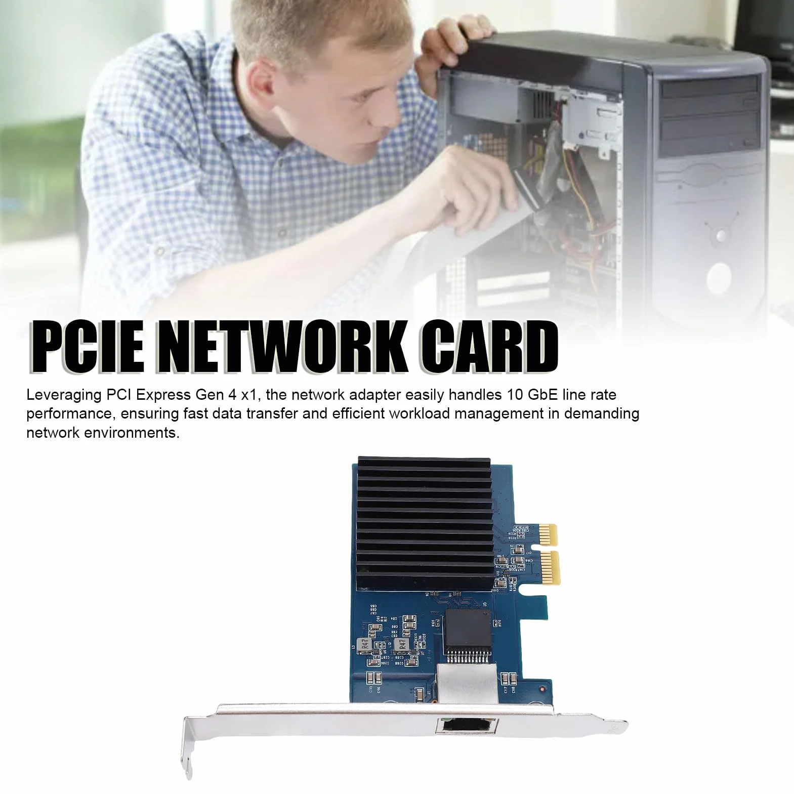 Goshyda Karta Sieciowa PCIE 4.0 10 Gb/s, Adapter Ethernet RTL8127, Porty RJ45 dla Serwera Stacjonarnego Linux, 6 Prędkości 10 G/5G/2,5 G/1G/100m/10mbps
