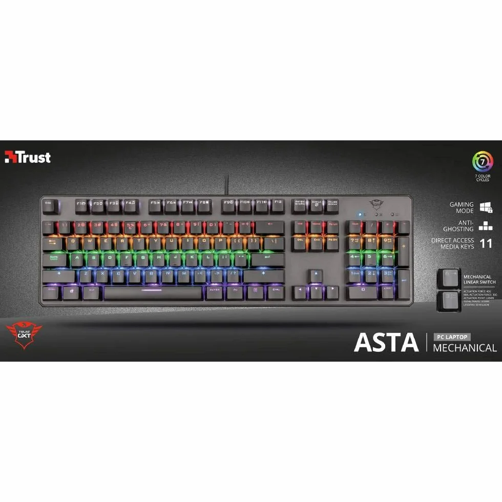 Trust GXT 865 Asta klawiatura mechaniczna (QWERTZ, niemiecki układ, podświetlenie wielokolorowe), czarna